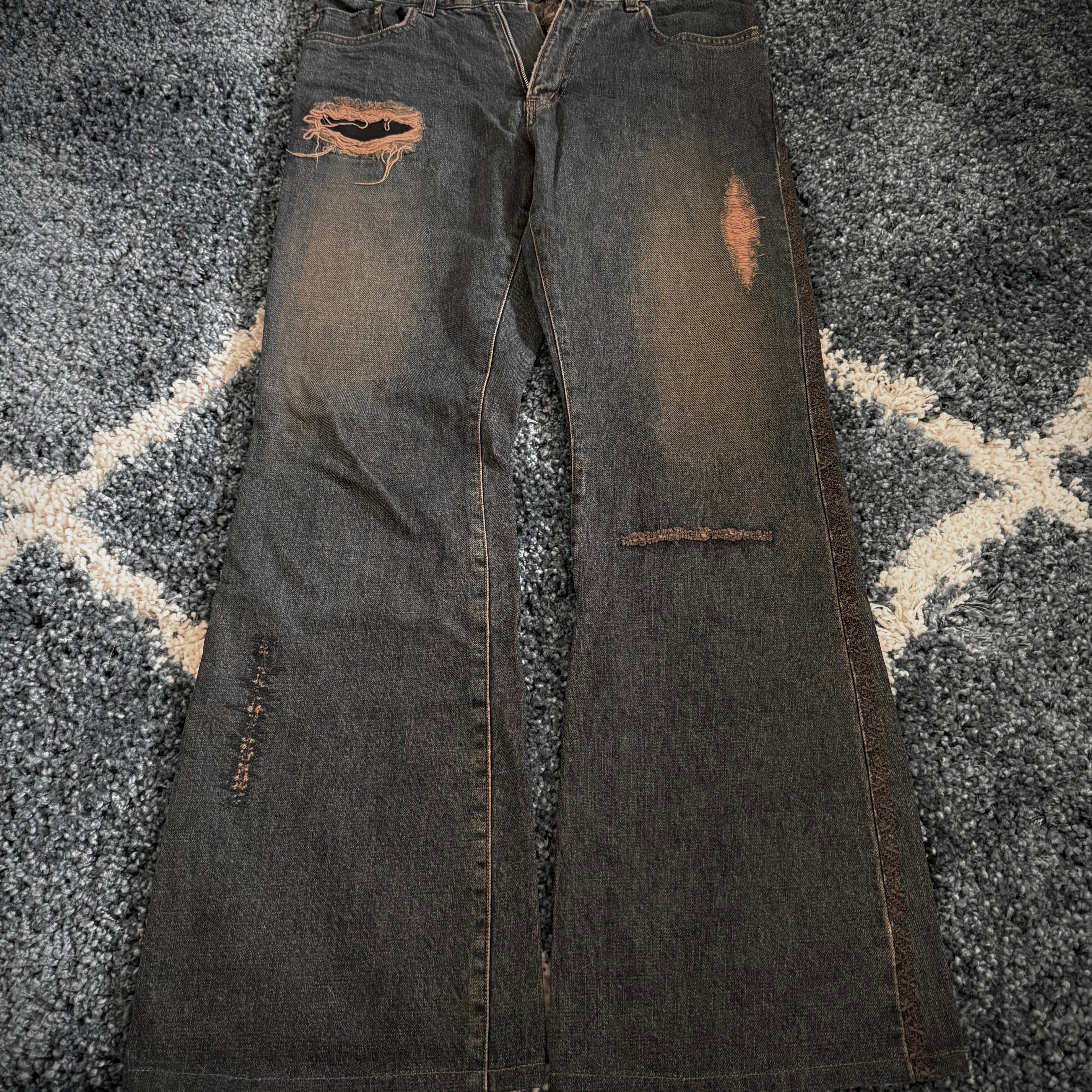 Comme ca men distressed backstripe flared denim