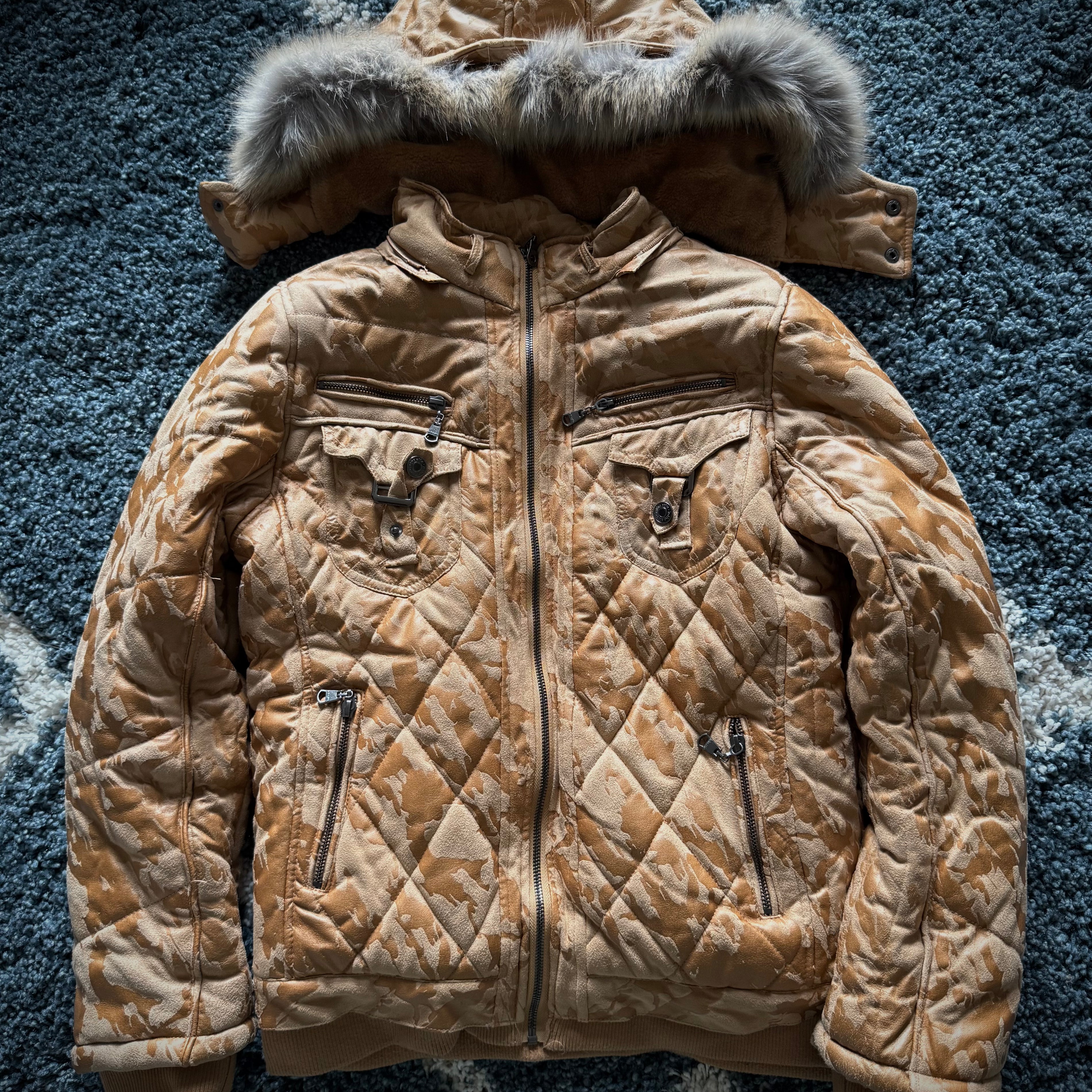 In the attic detachable fur puffer camo jacket