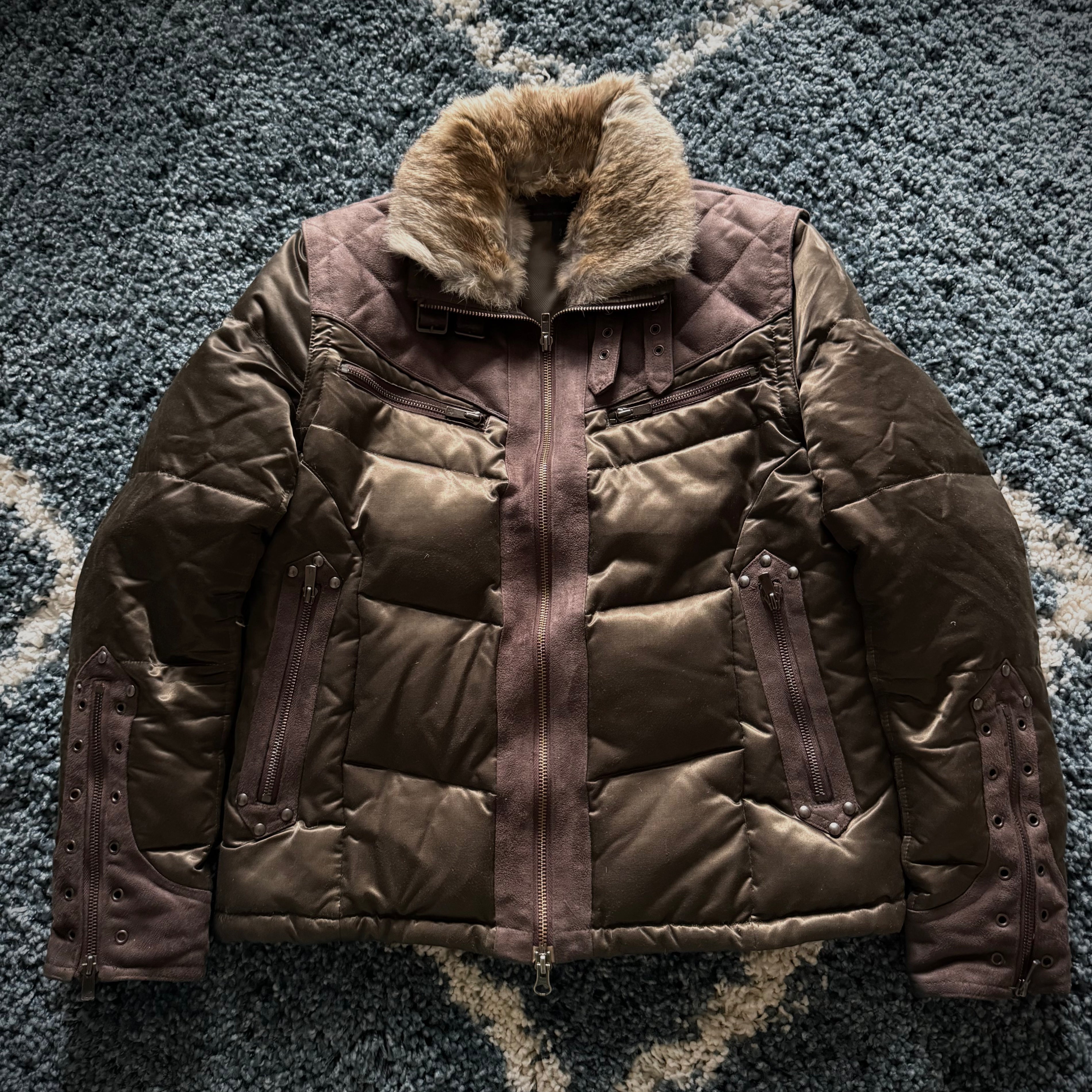 Schlussel convertible rabbit fur puffer jacket