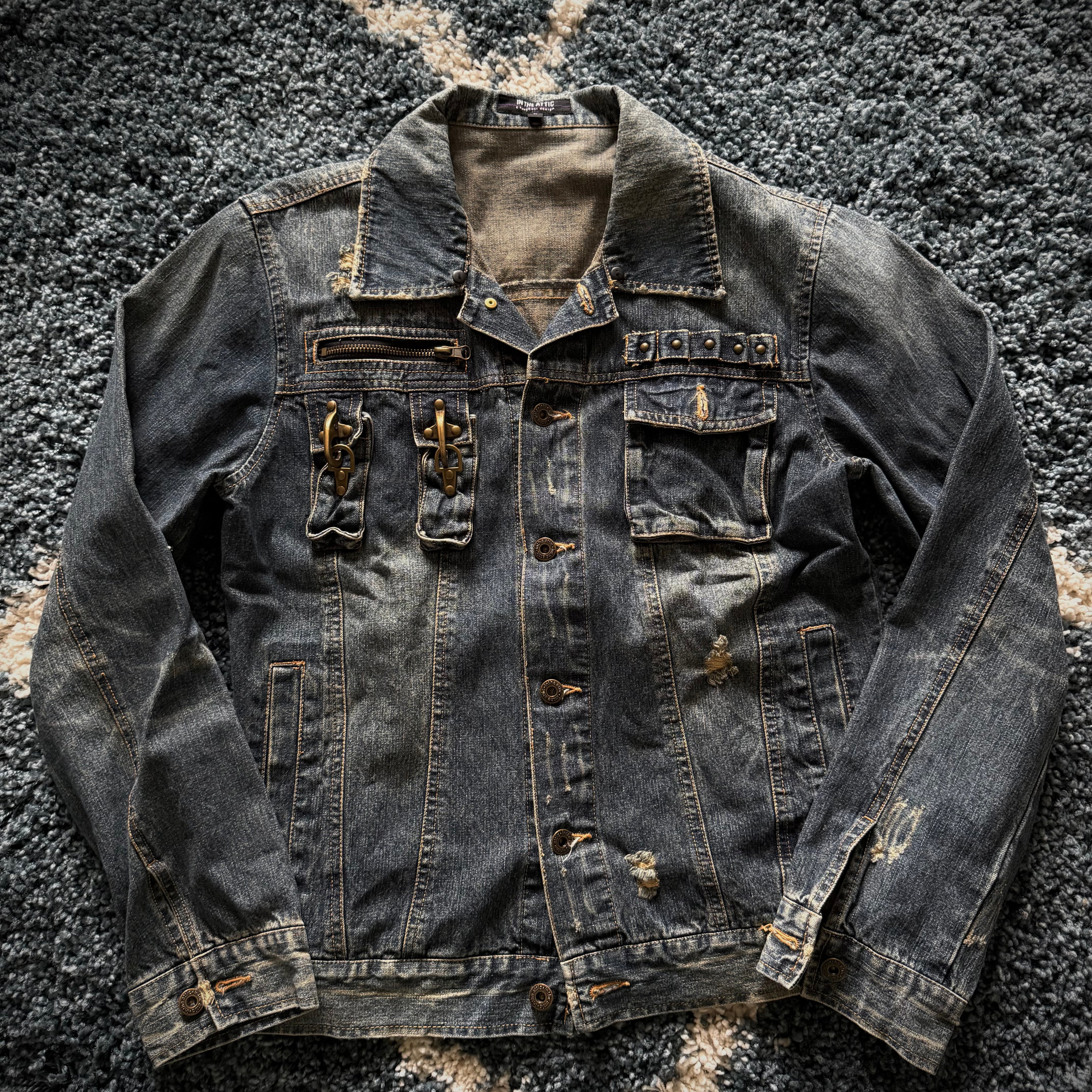 In the attic distressed cigarette holder denim jacket