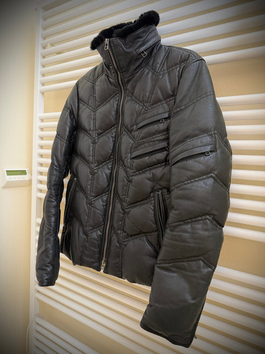 Yasuyuki Ishii Hidden Hood Leather Fur Collar Jacket - wintexarchive