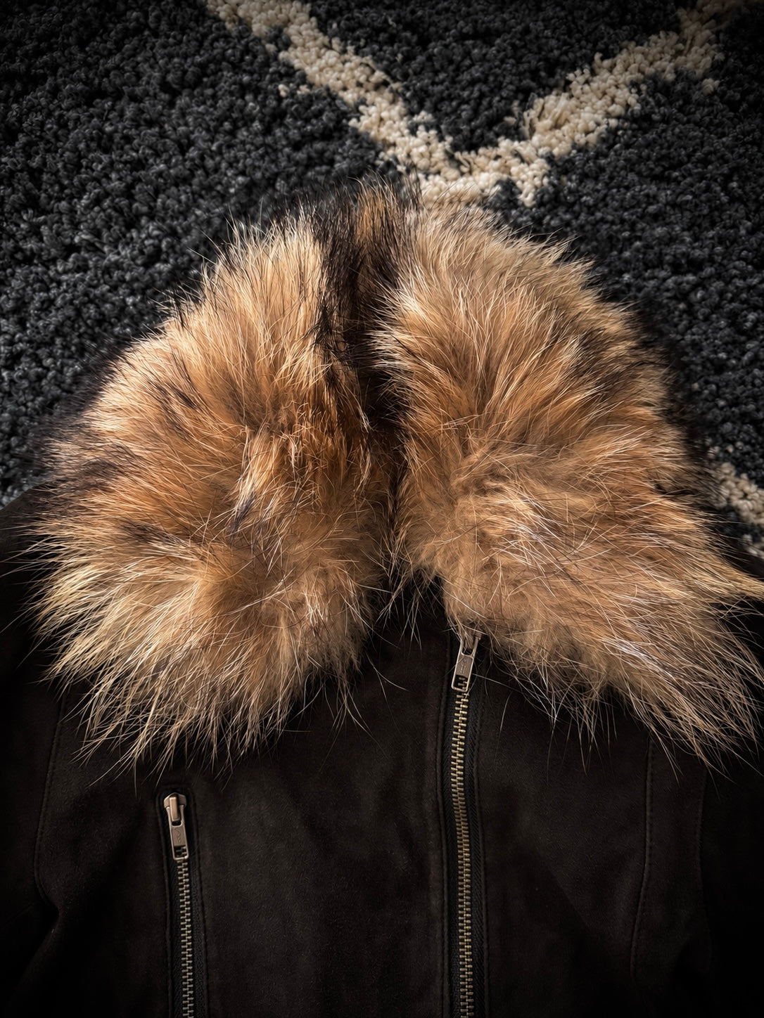 Luva Tram Detachable Fox Fur Double Rider Suede Jacket