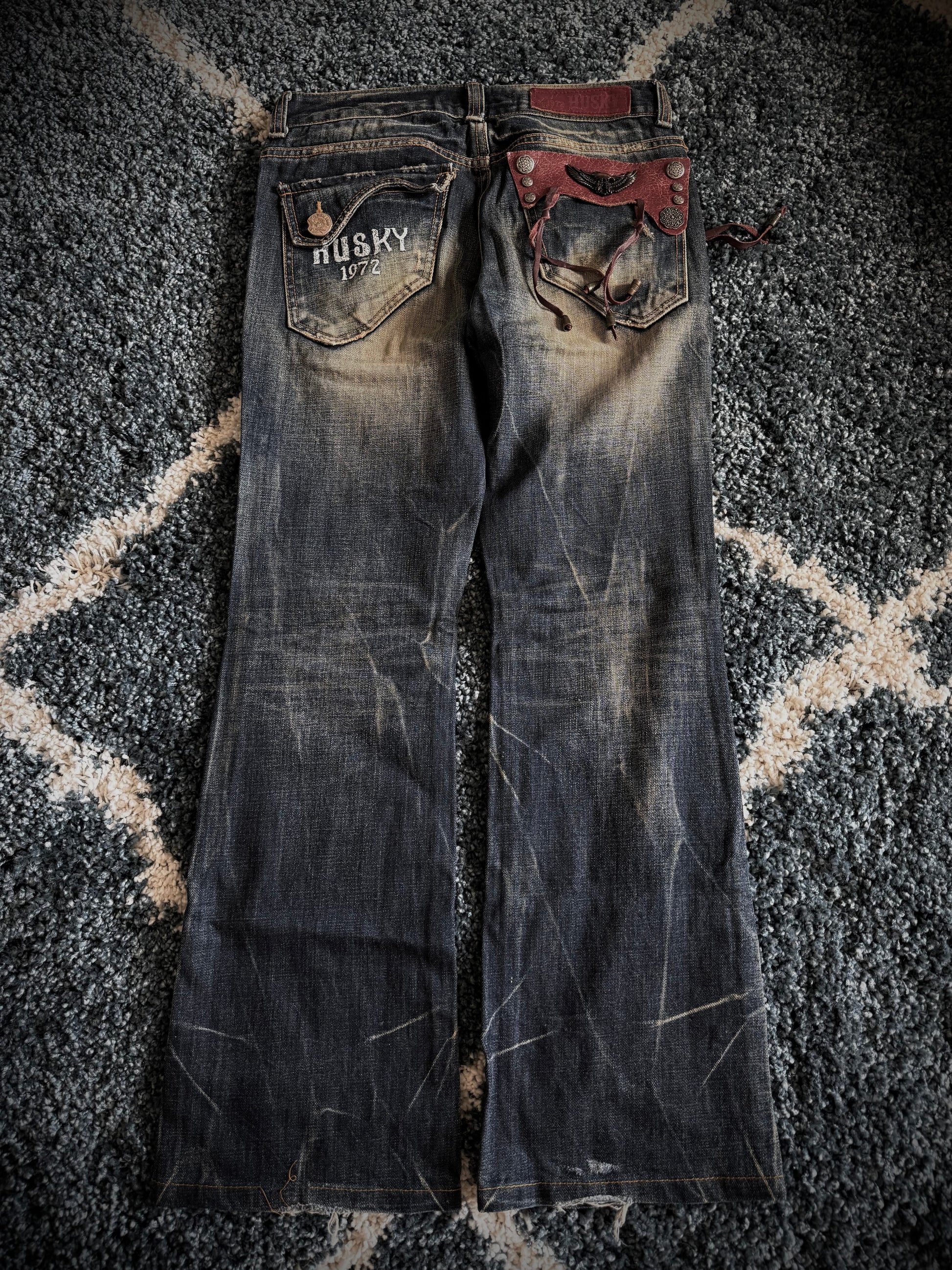Husky Leather Detailed Flared Pants