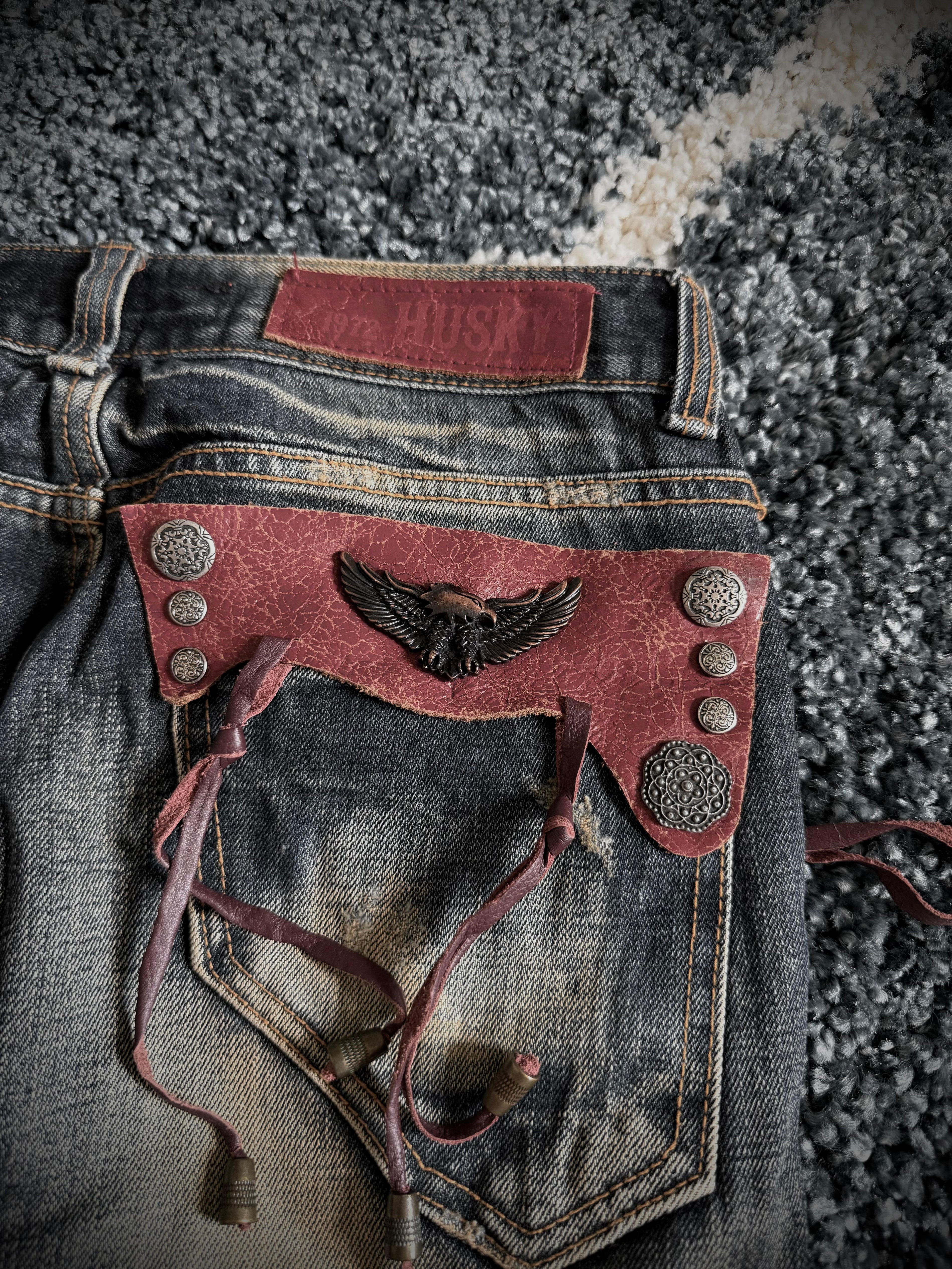 Husky Leather Detailed Flared Pants