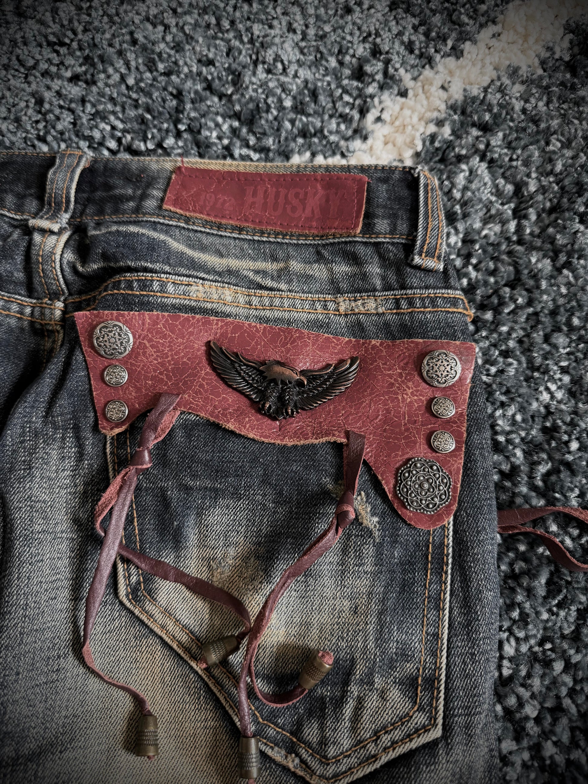 Husky Leather Detailed Flared Pants