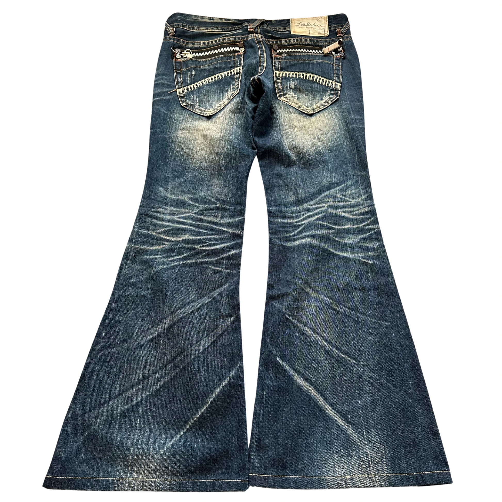 Lolita whiskers washed flared denim