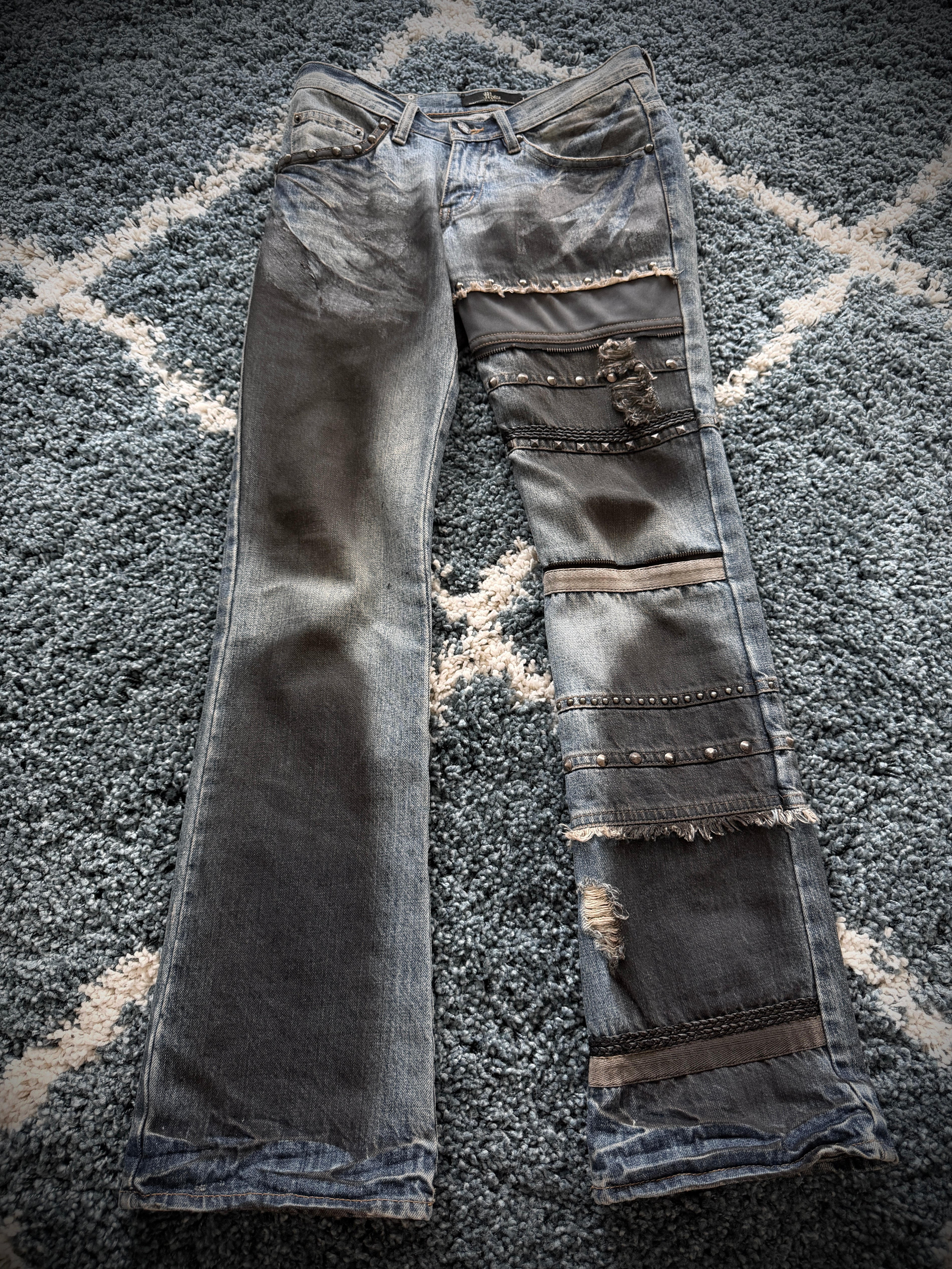 Midas Ash Studded Distressed Bootcut Denim