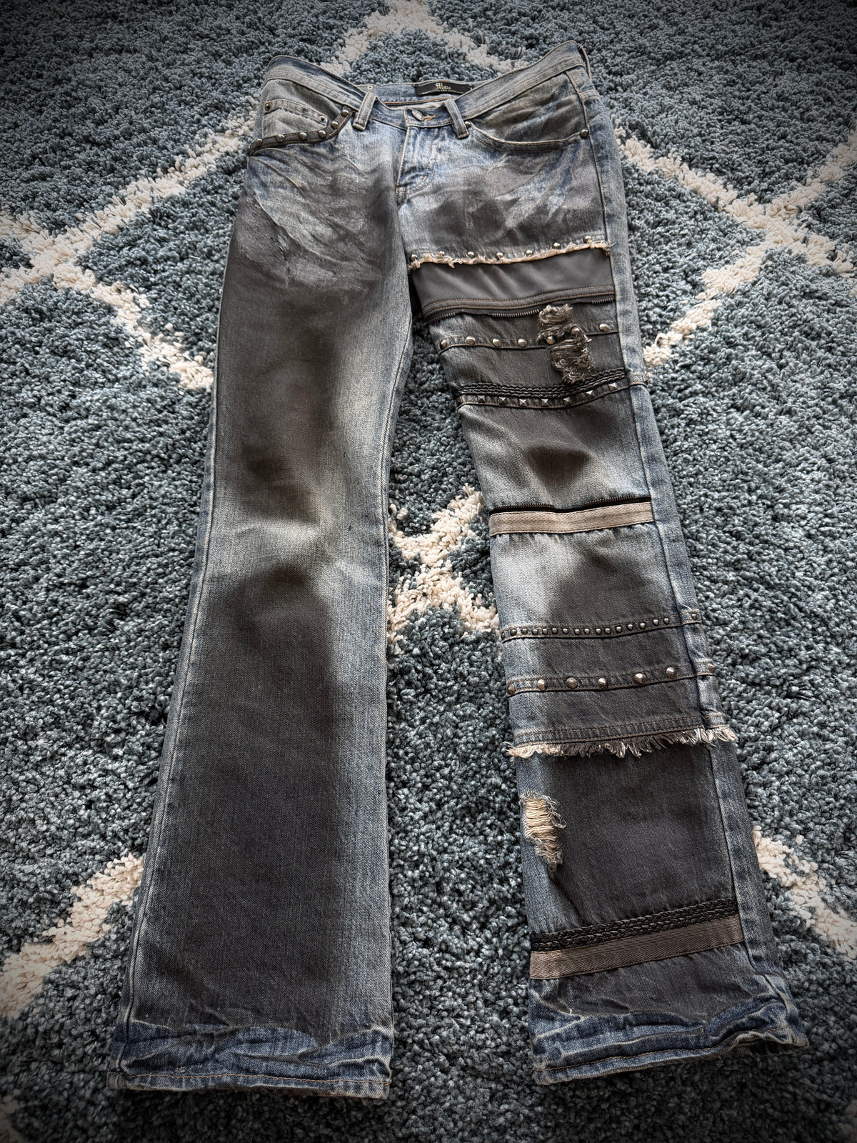 Midas Ash Studded Distressed Bootcut Denim