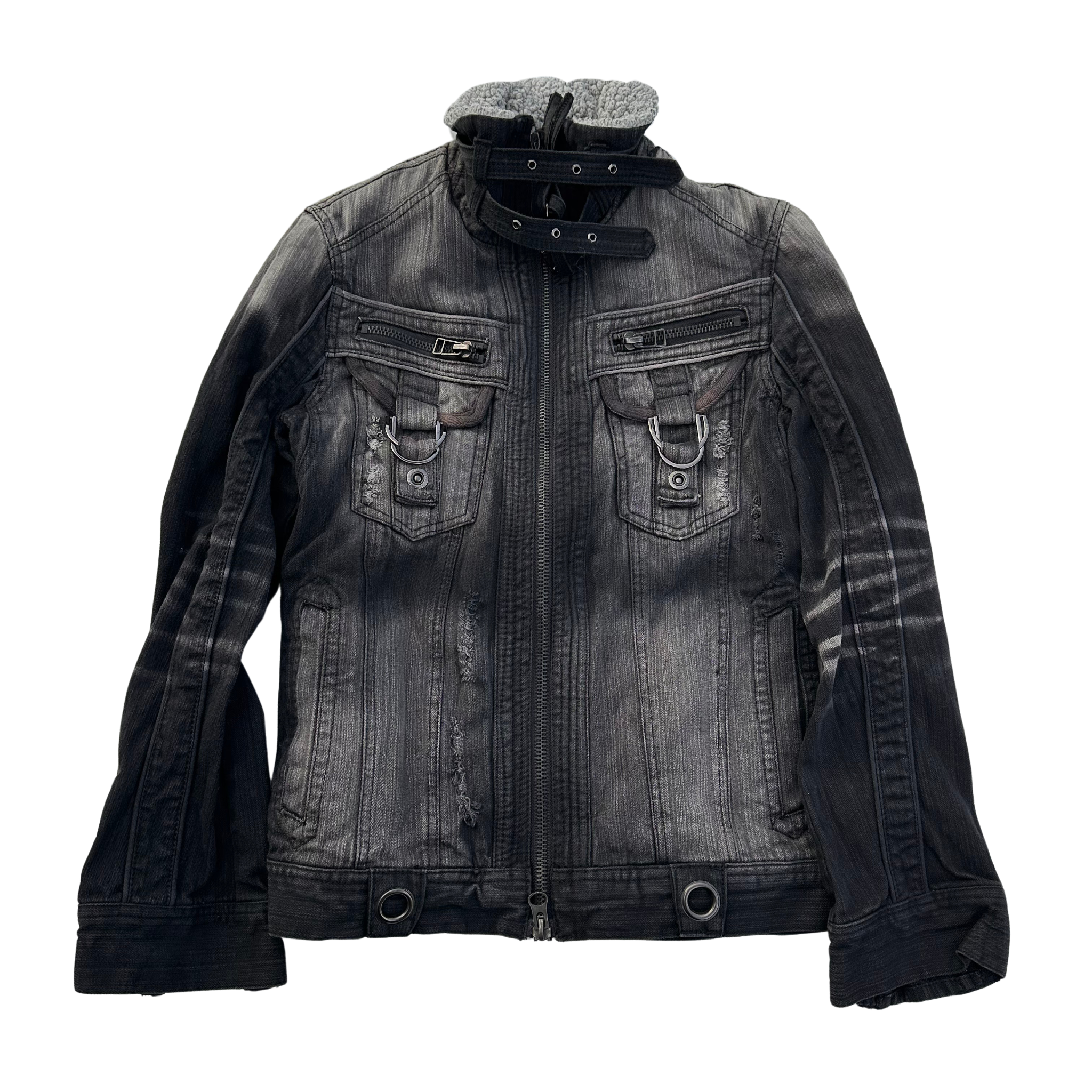 In the attic distressed denim jacket