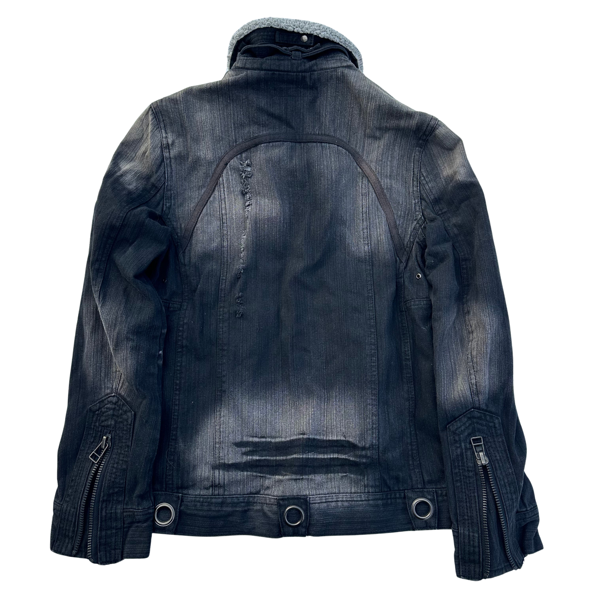 In the attic distressed denim jacket