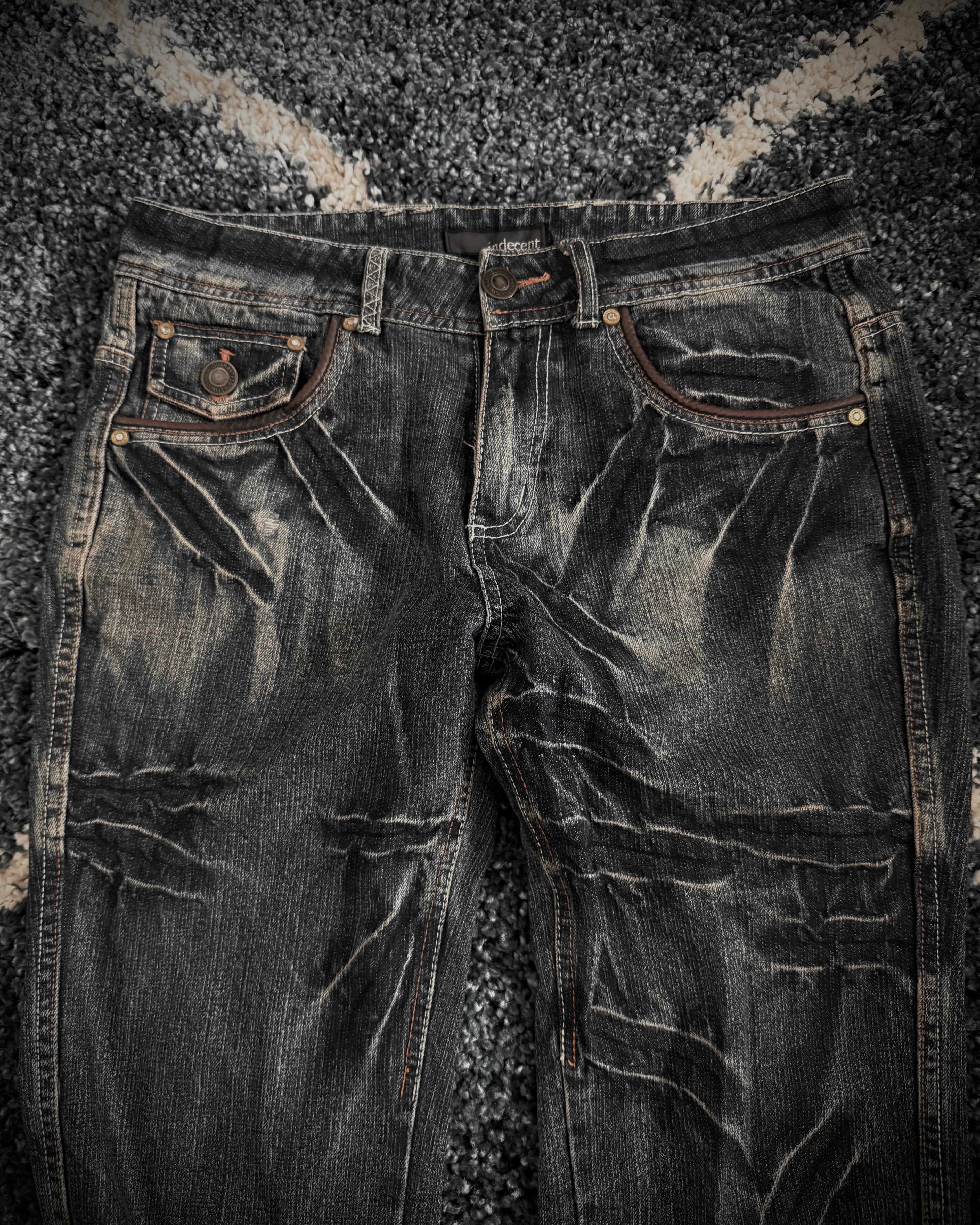 Indecent phantom leather details flared denim
