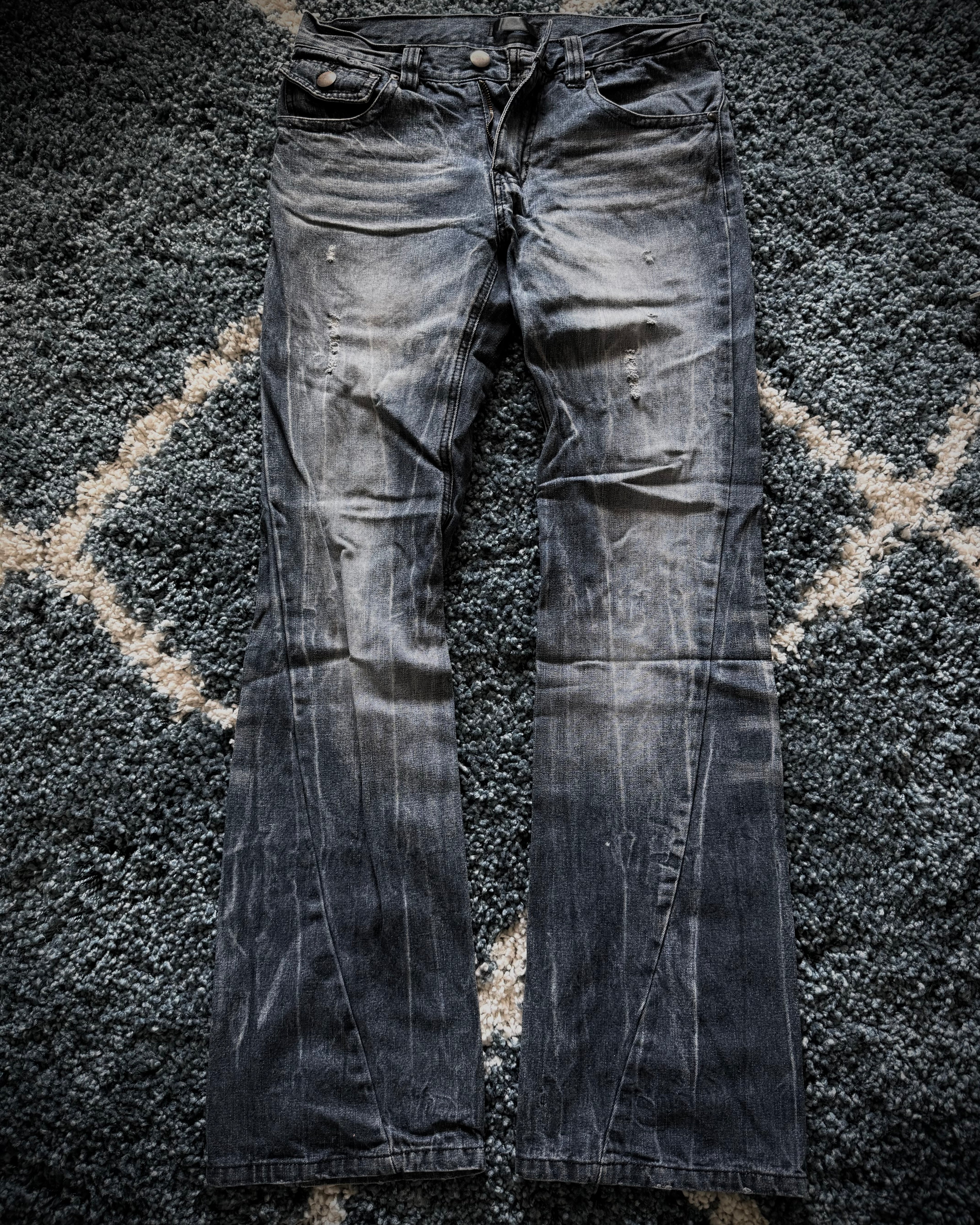 Black Baccara spiral distressed flared denim