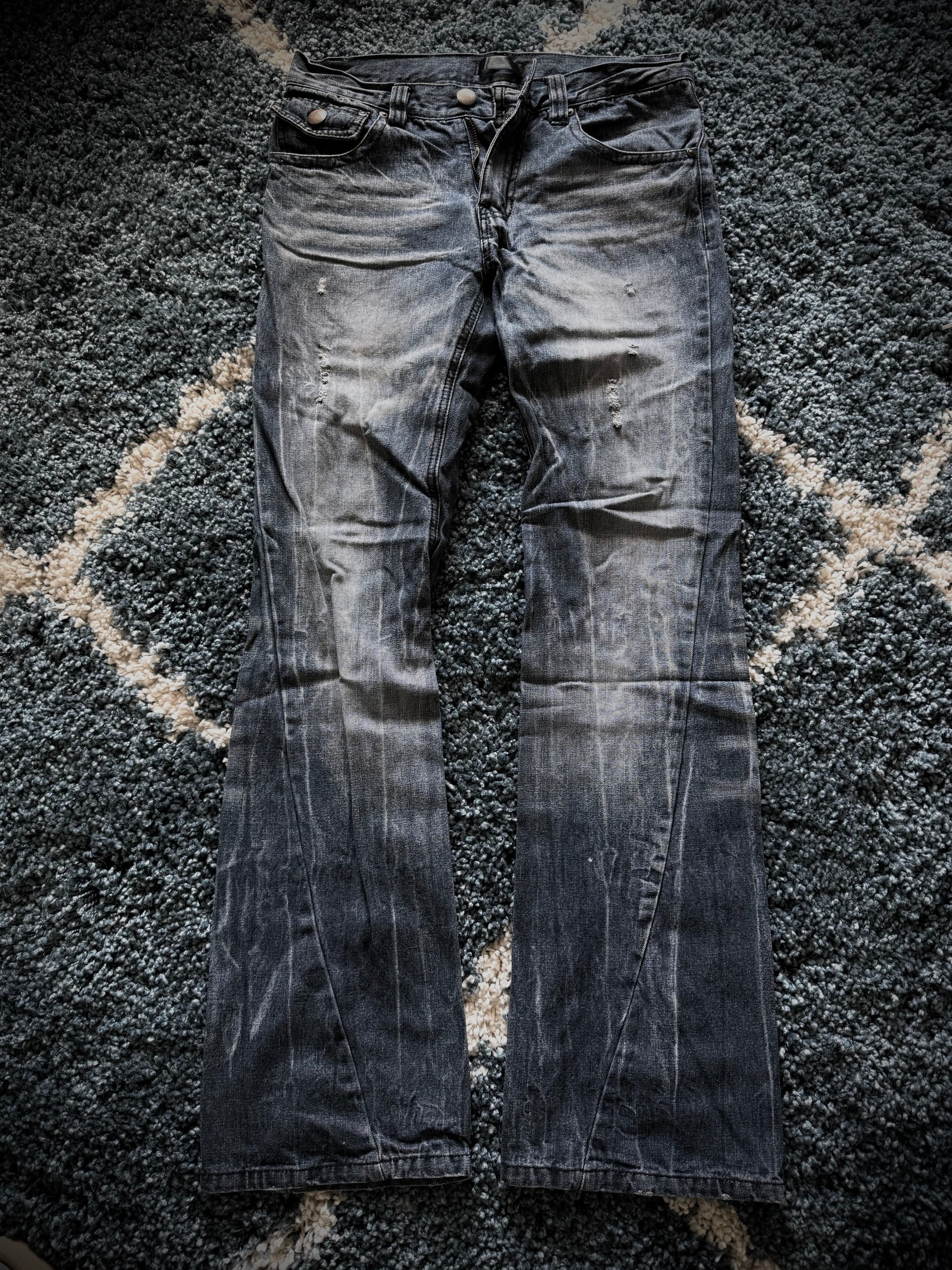 Black Baccara spiral distressed flared denim