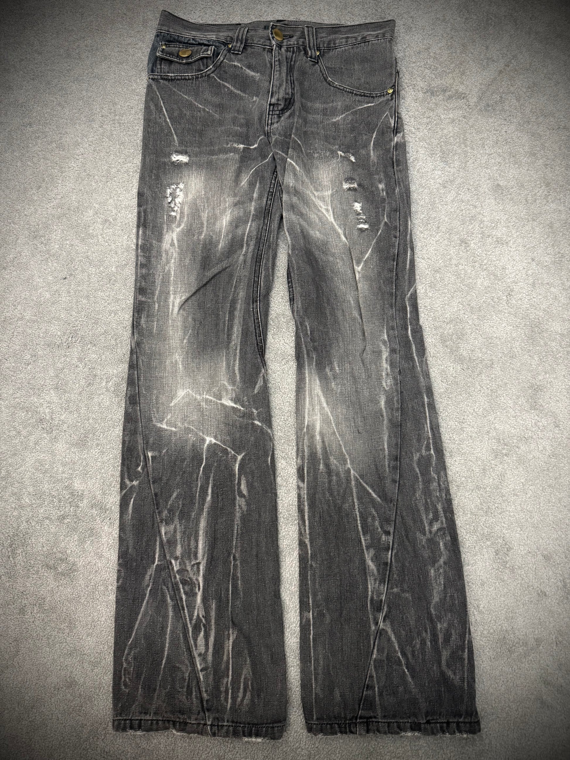 Black Baccara Distressed spiral flared Pants