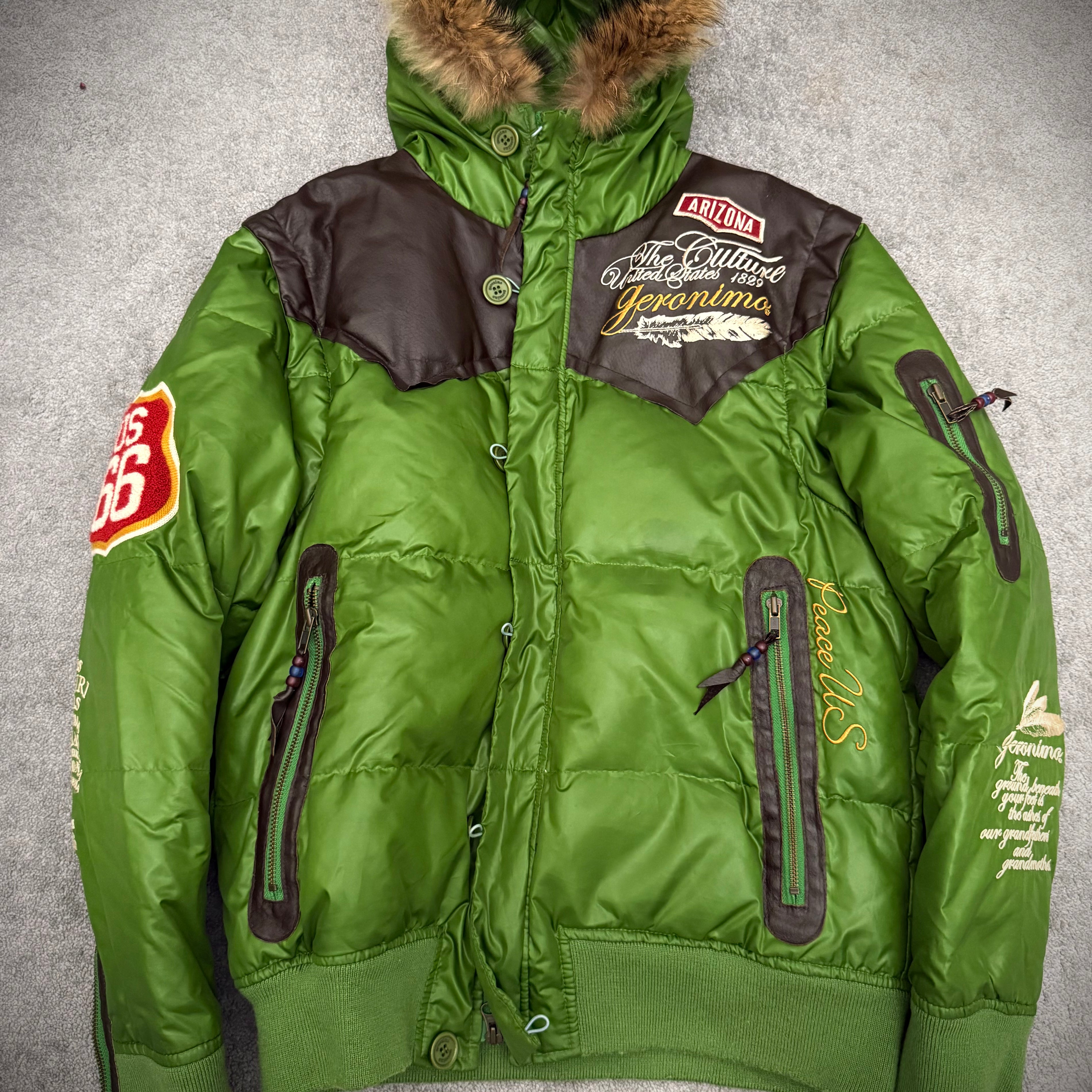 Geronimo convertible toxic leather hardware fur puffer jacket