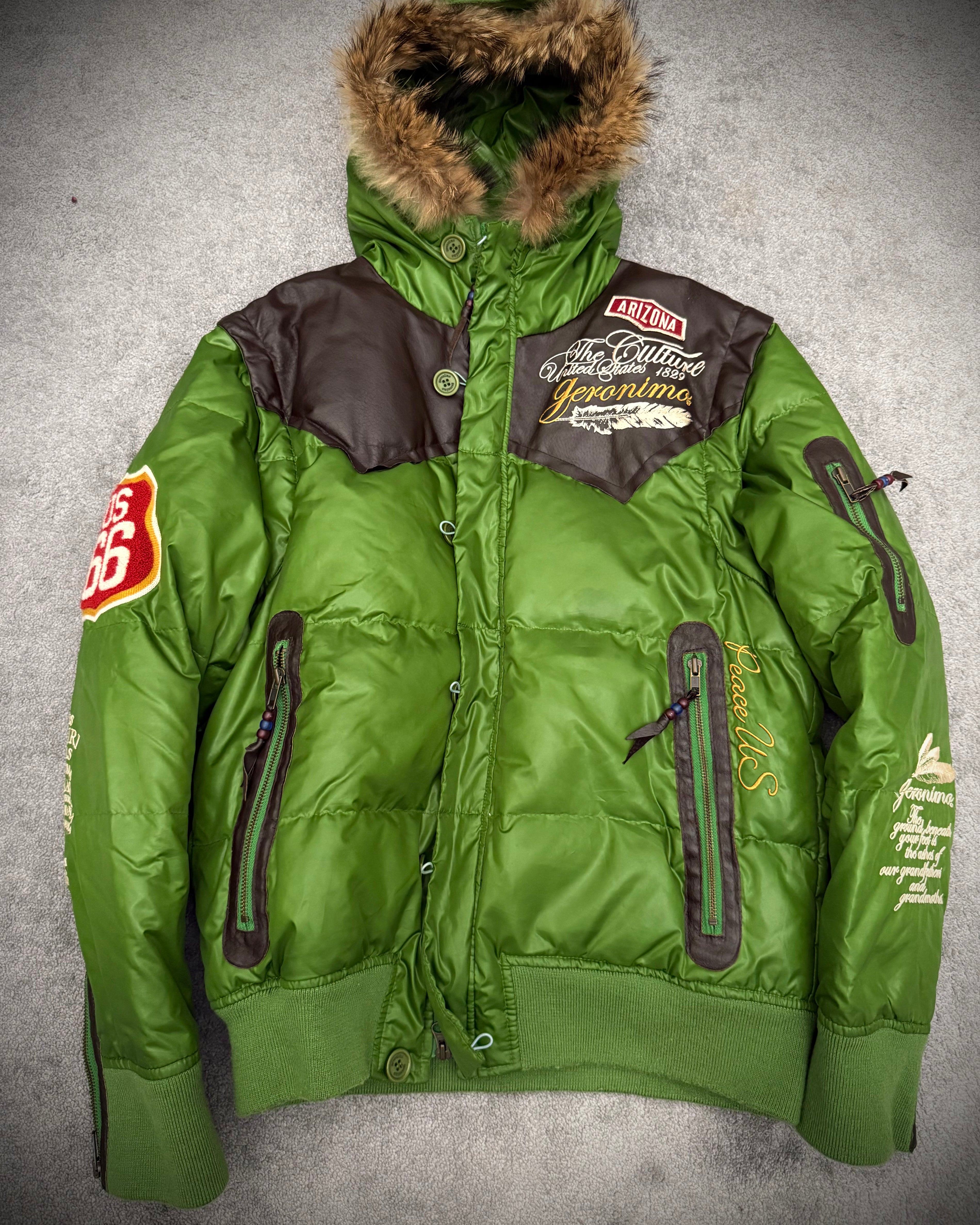 Geronimo convertible toxic leather hardware fur puffer jacket