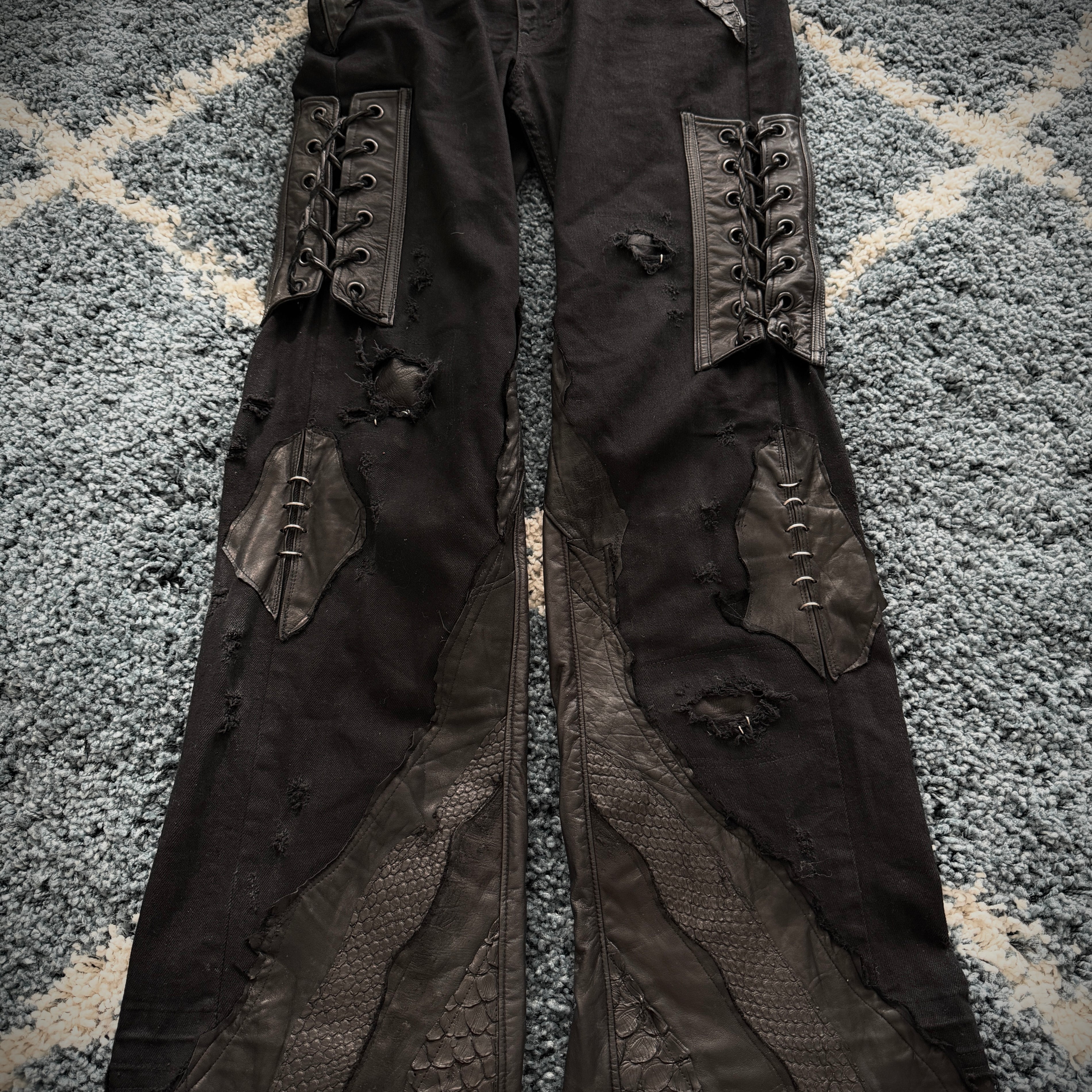 Shohei Takamiya Custom Snakeskin Flared Pierced Pants