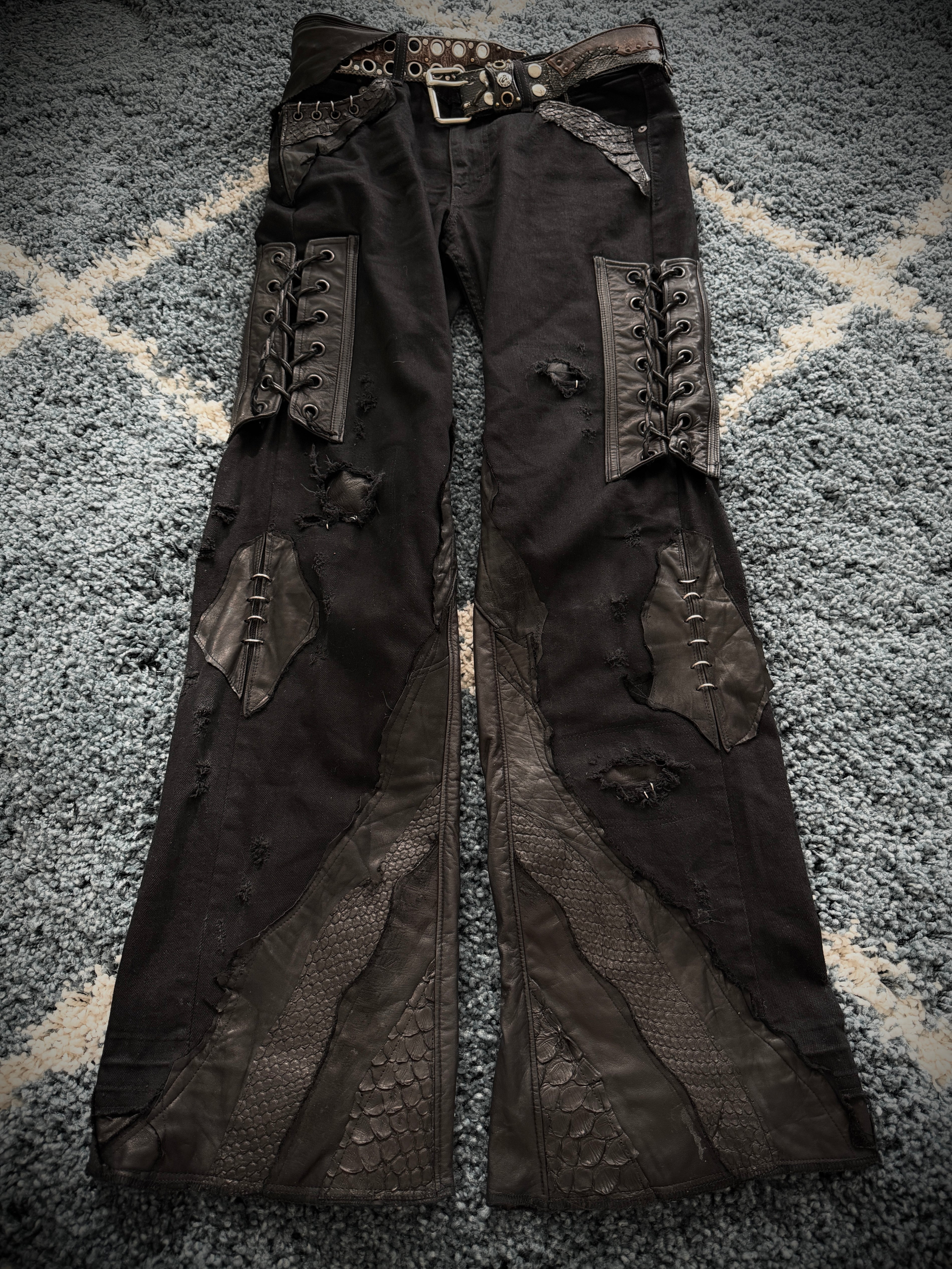 Shohei Takamiya Custom Snakeskin Flared Pierced Pants