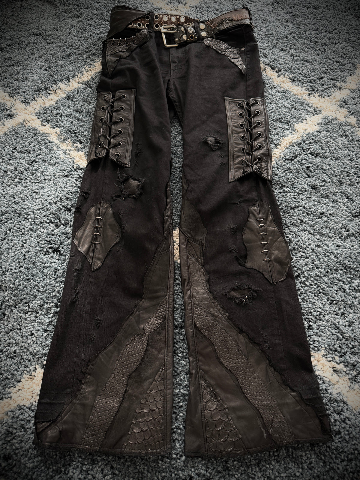 Shohei Takamiya Custom Snakeskin Flared Pierced Pants