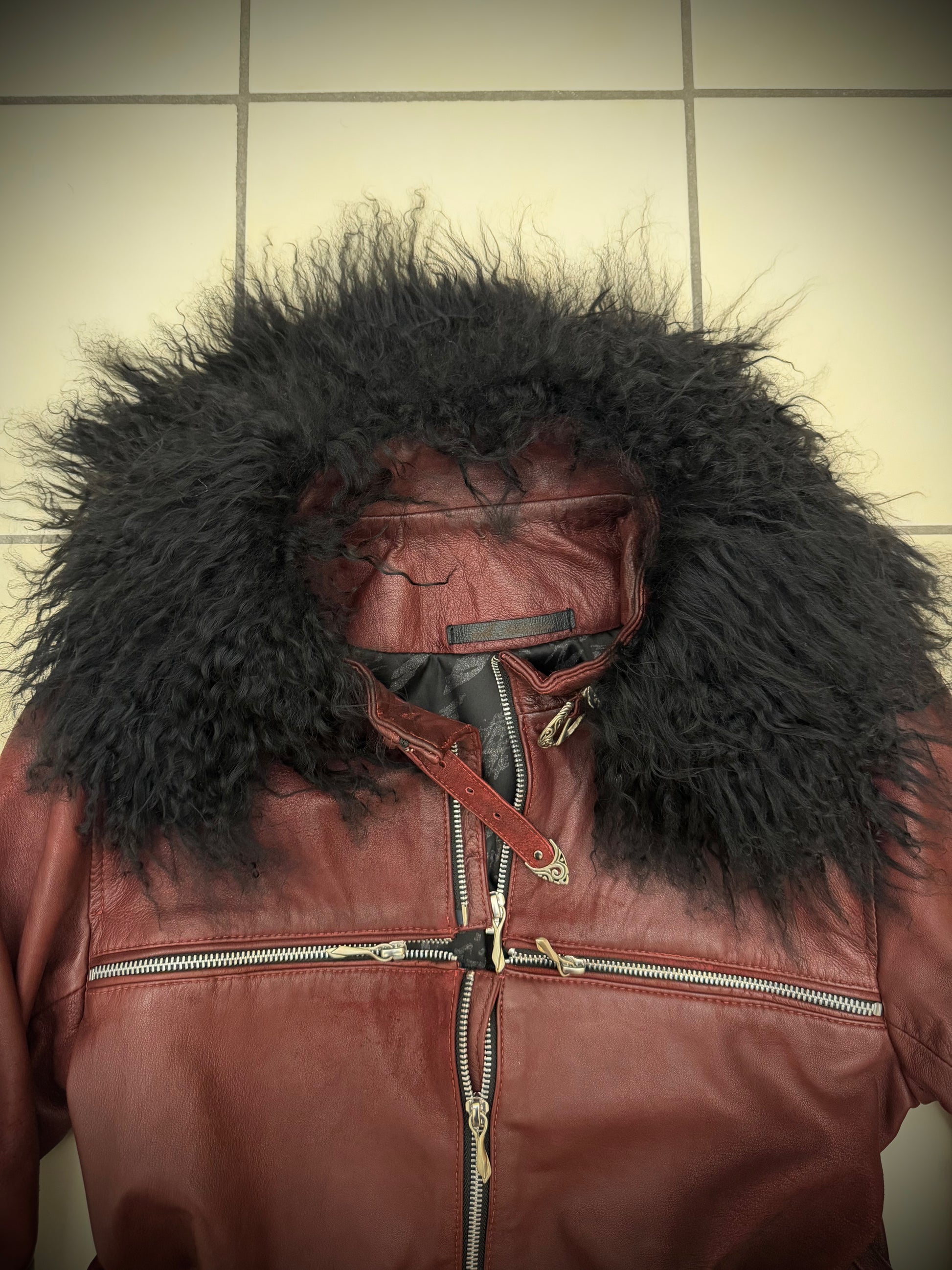 14th Addiction Tibetan Fur Sheepskin Crosszip Jacket