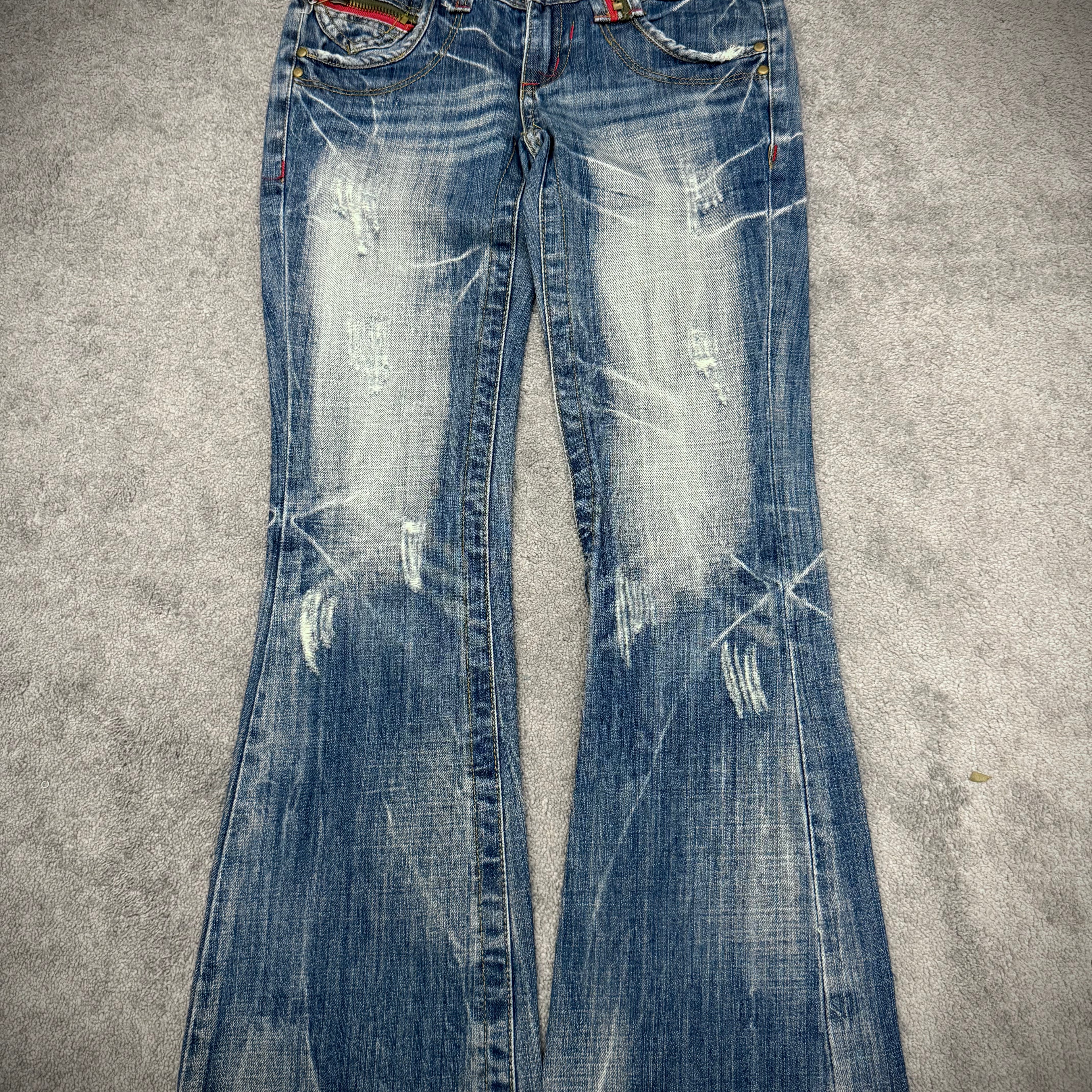 Lolita whisker washed distressed flared jeans