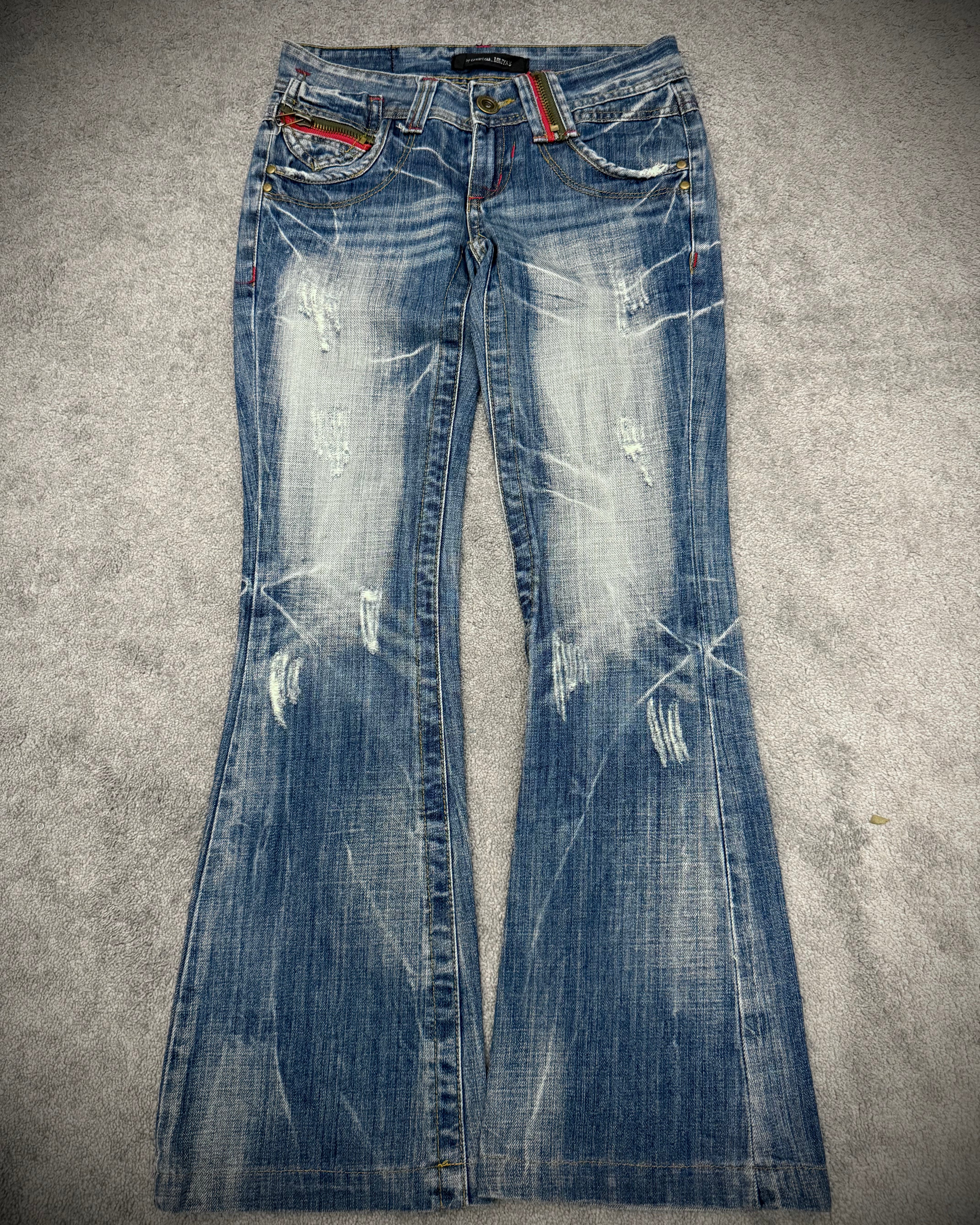 Lolita whisker washed distressed flared jeans