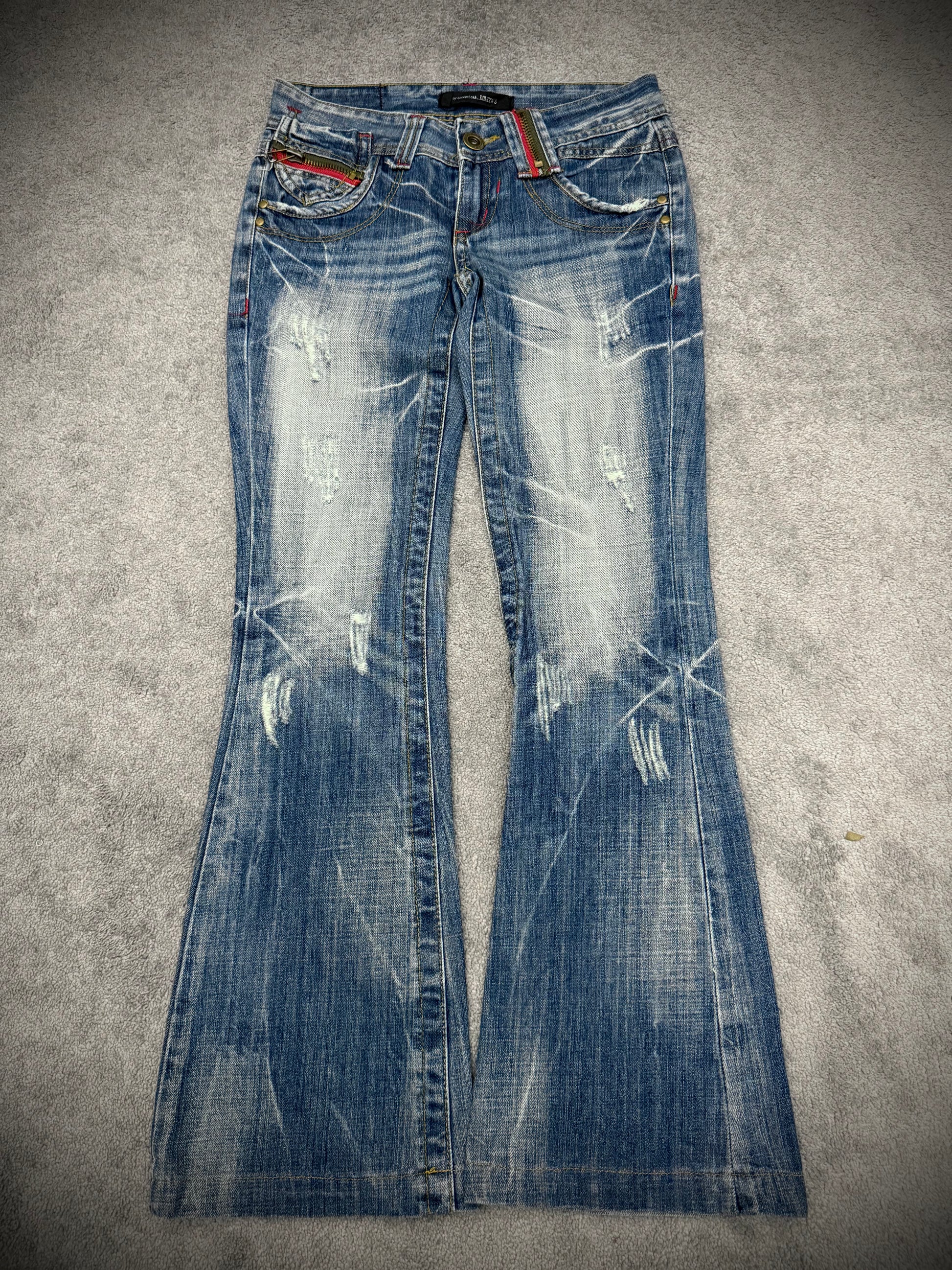 Lolita whisker washed distressed flared jeans
