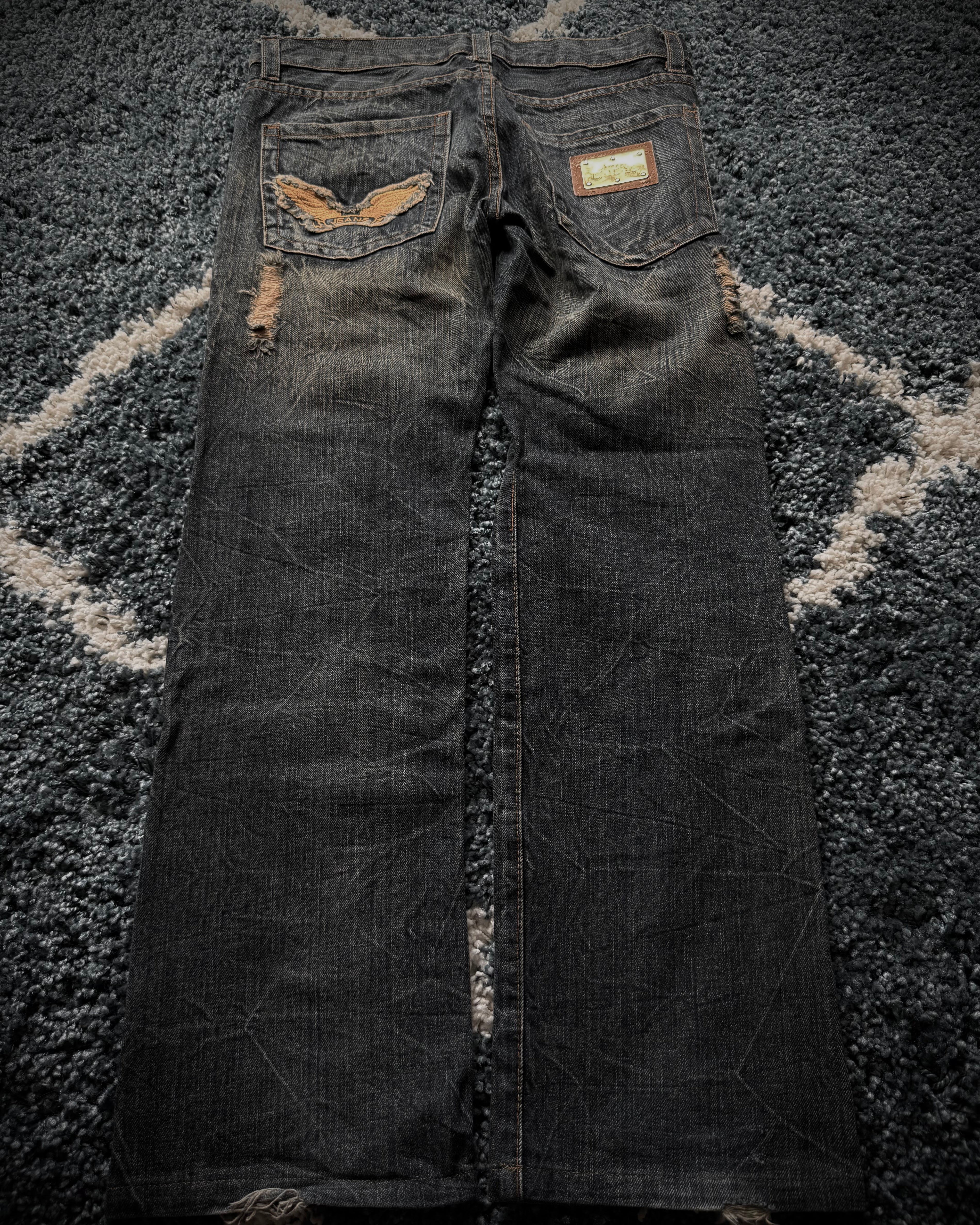 K.U.I Distressed honeycomb flared jeans