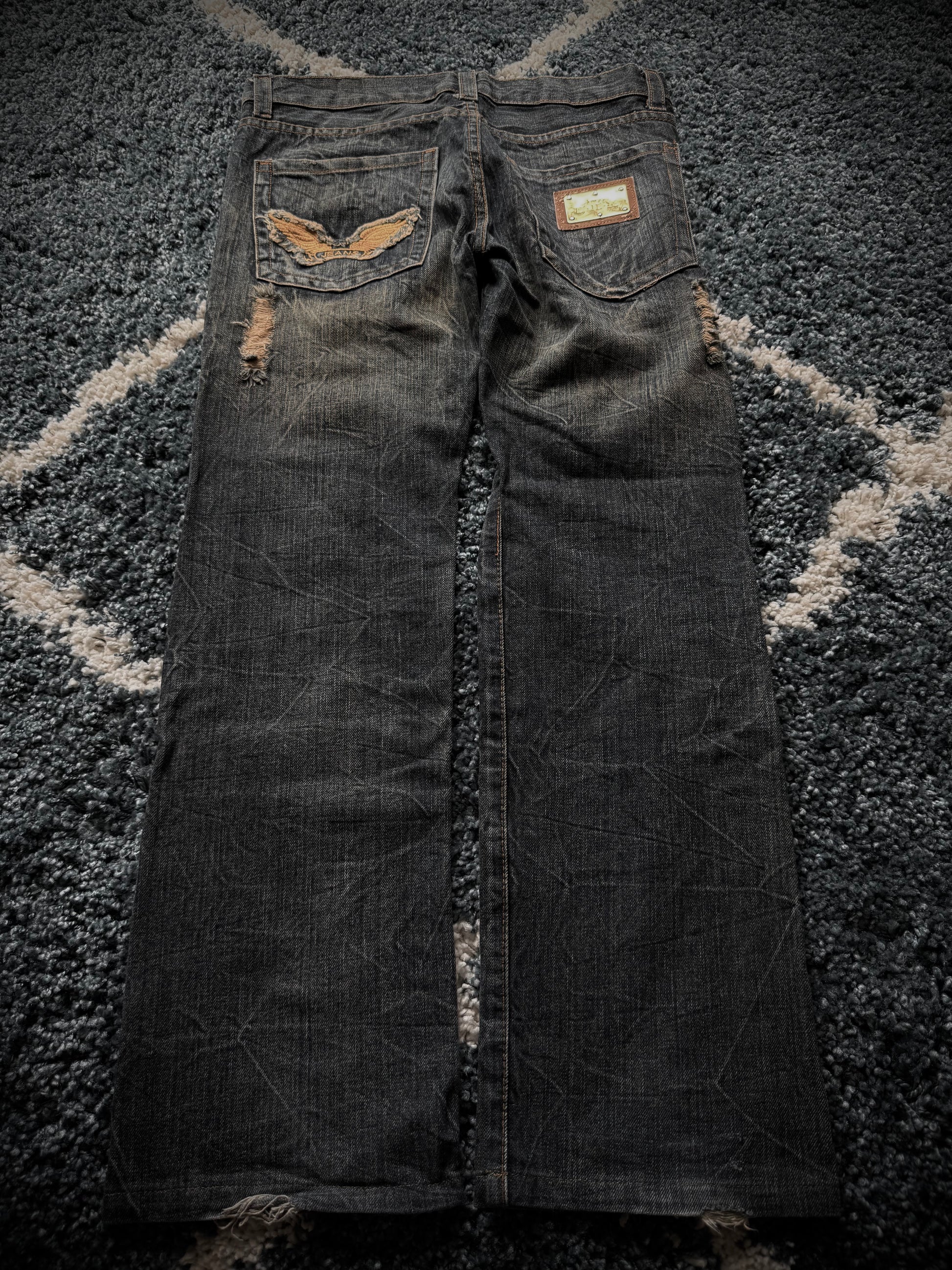 K.U.I Distressed honeycomb flared jeans