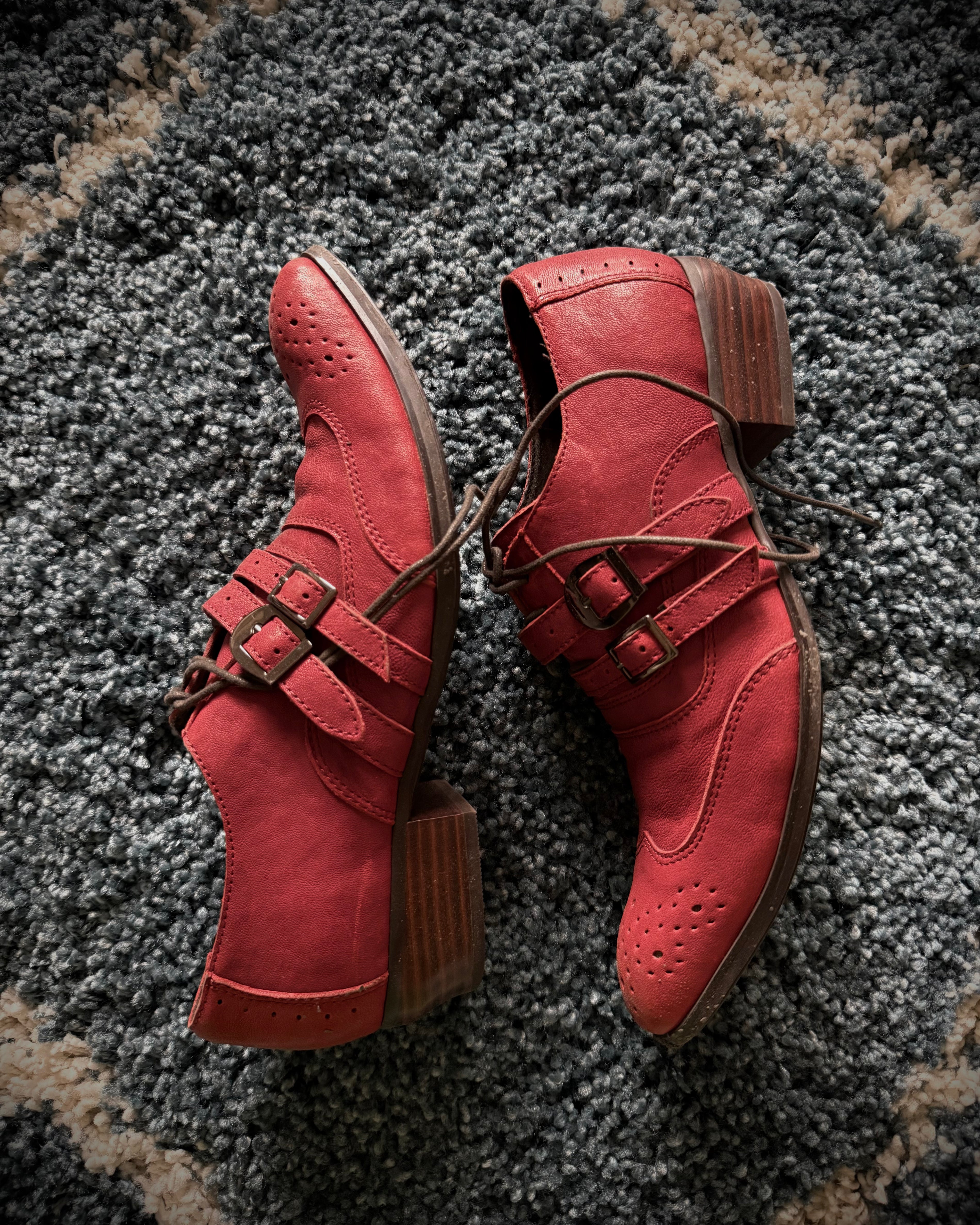 Michel Klein red pointed leather boots