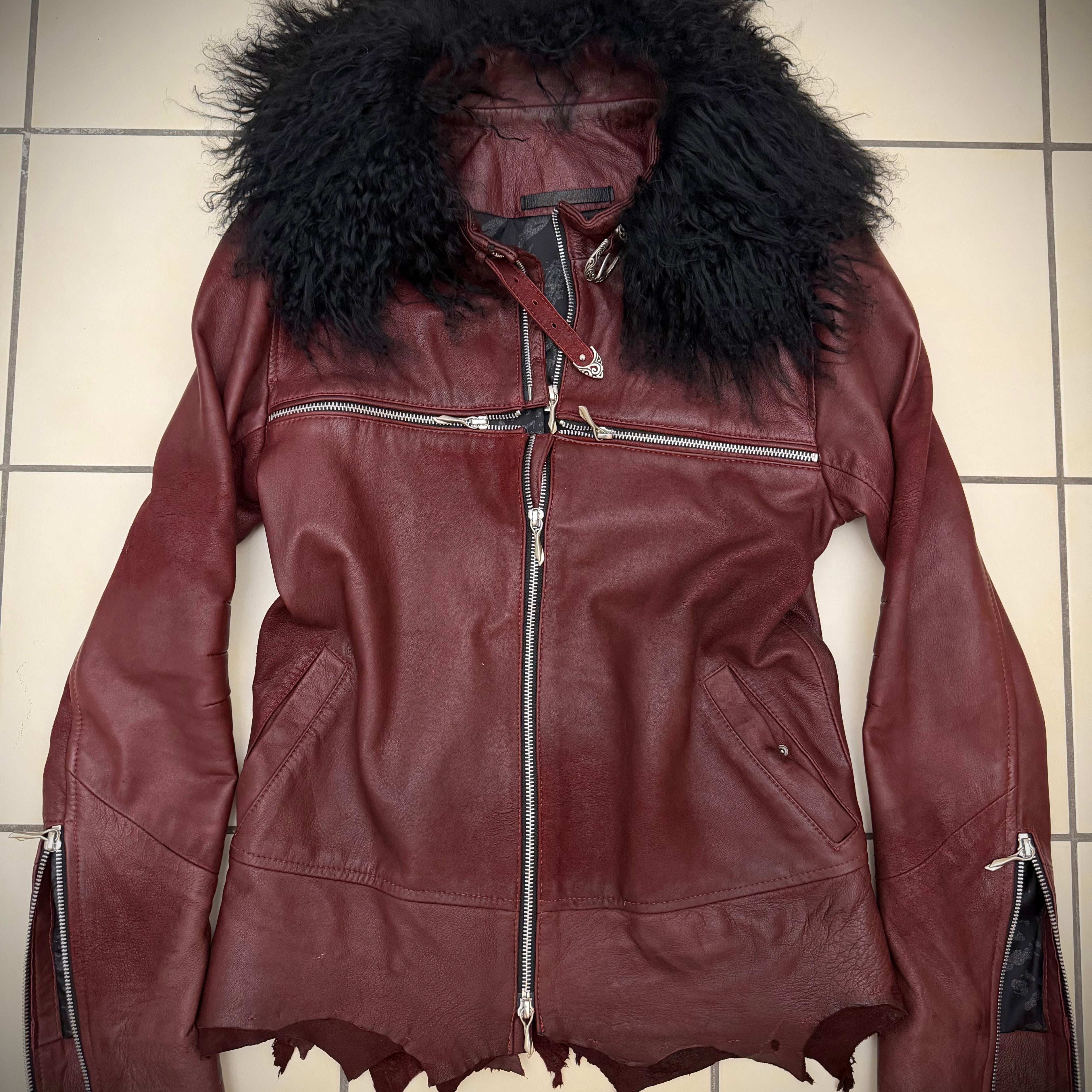 14th Addiction Tibetan Fur Sheepskin Crosszip Jacket