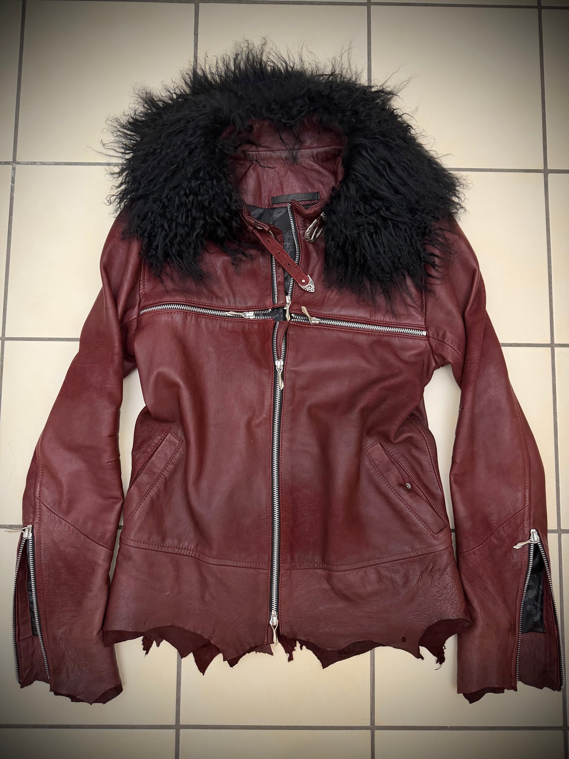 14th Addiction Tibetan Fur Sheepskin Crosszip Jacket