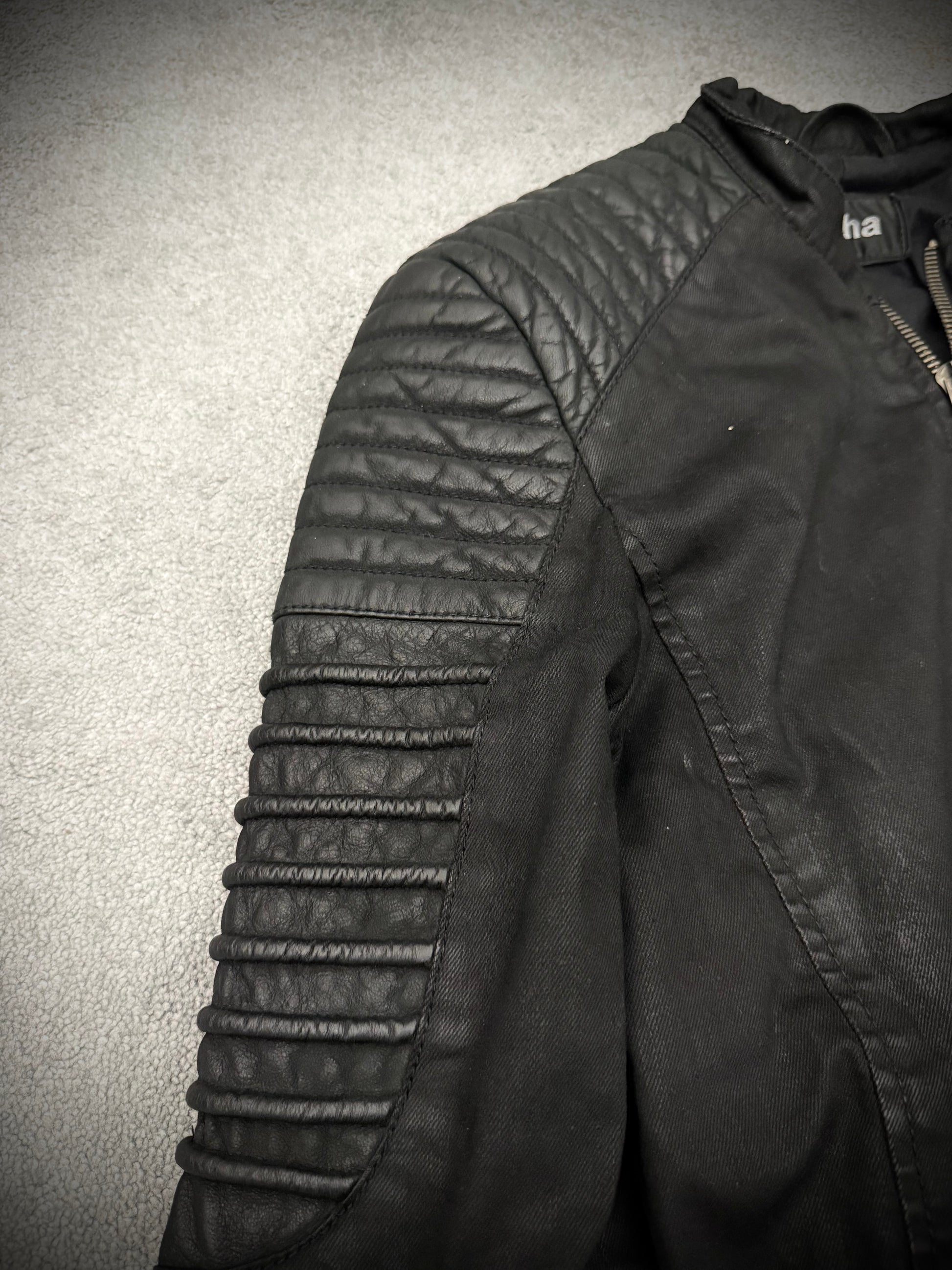 Tigha padded waxed denim leather jacket