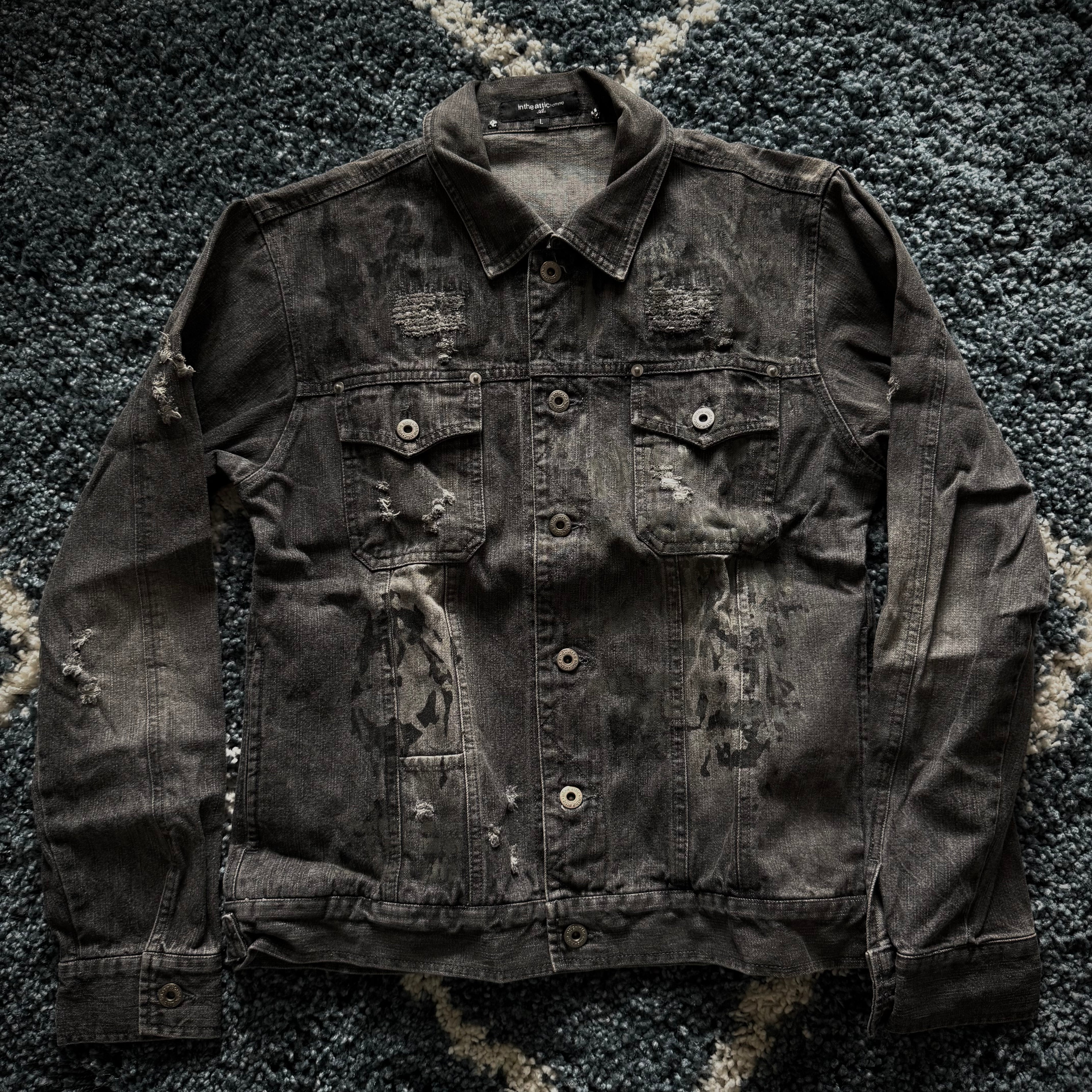 In the attic military distressed denim jacket