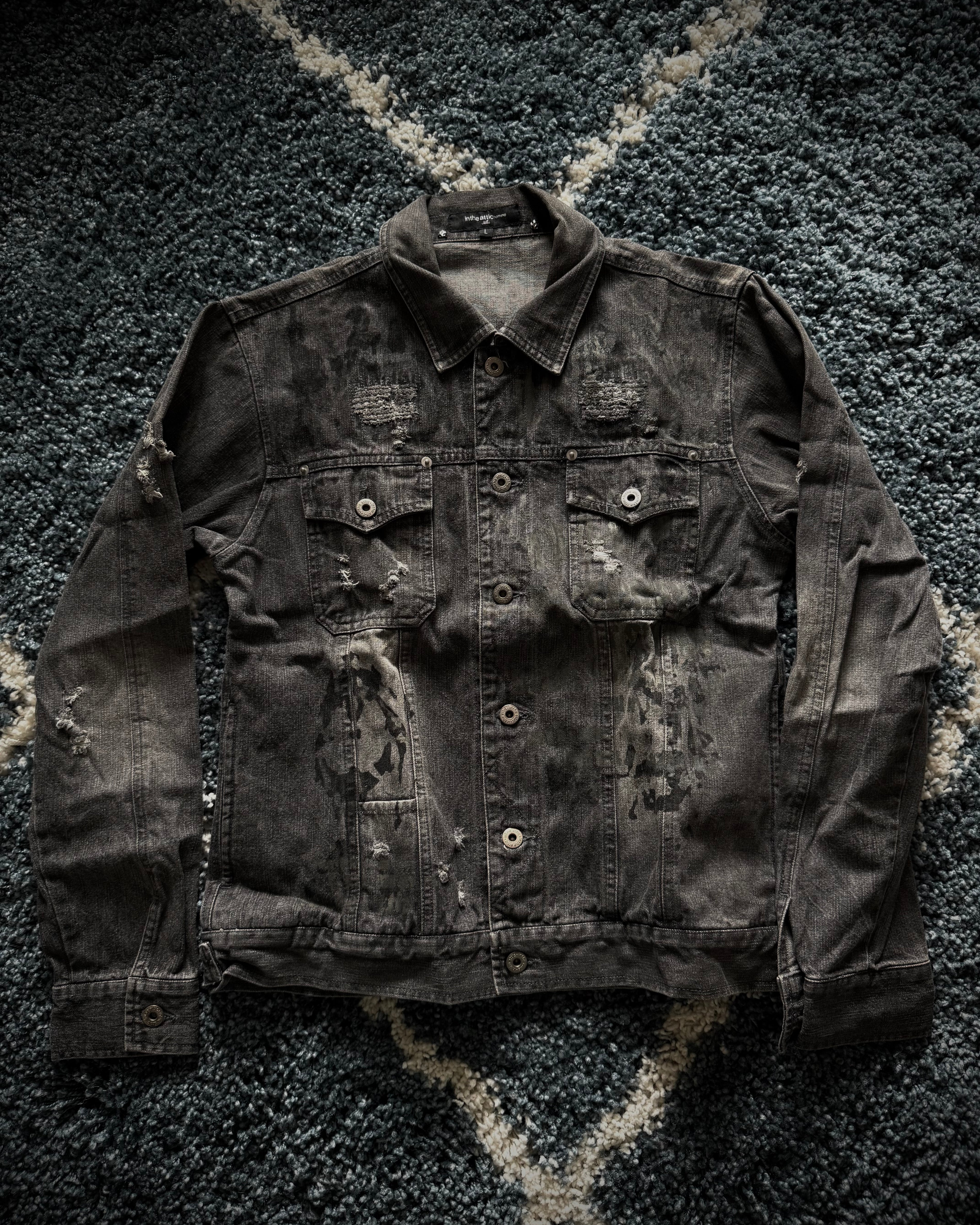 In the attic military distressed denim jacket