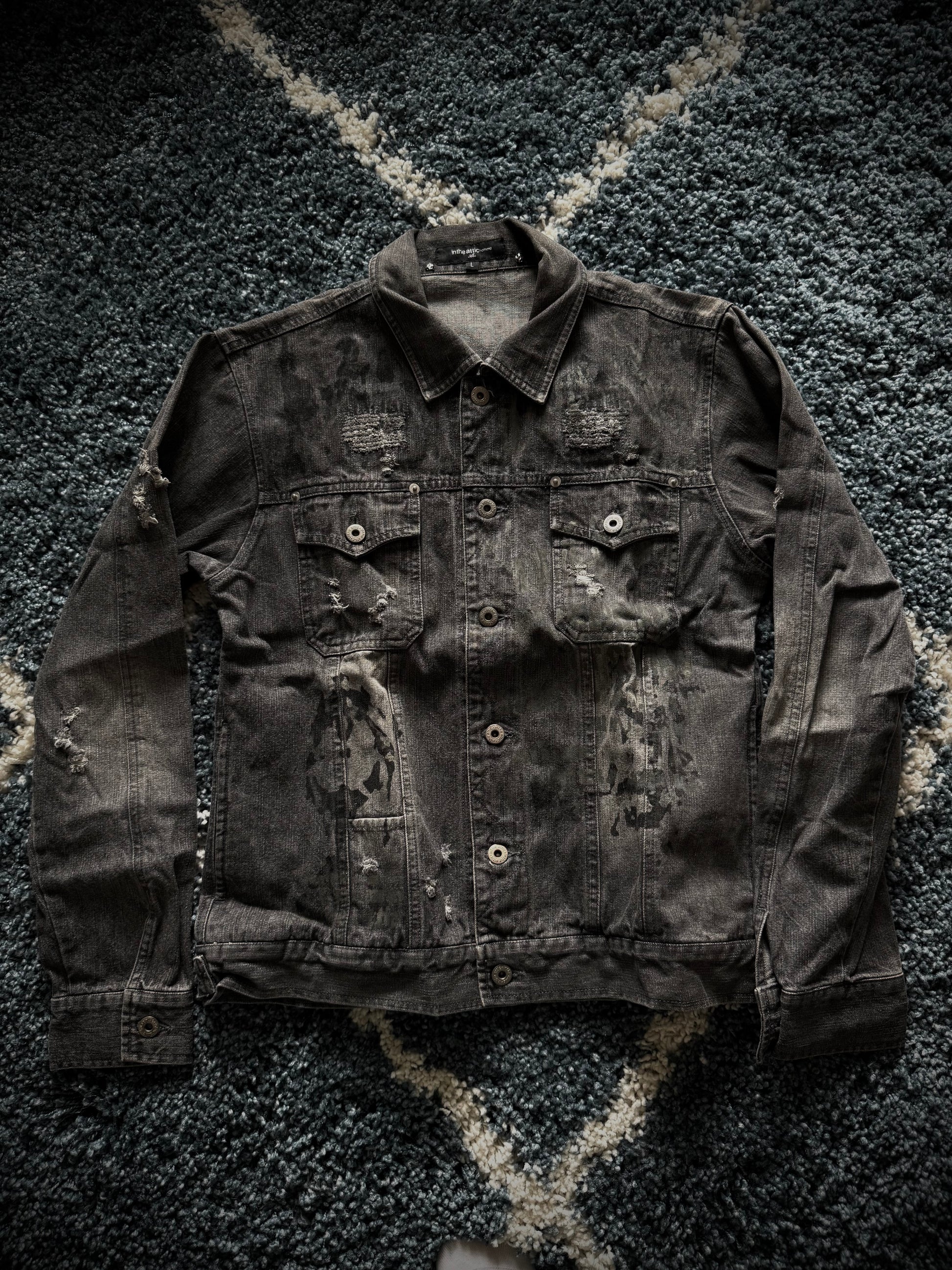In the attic military distressed denim jacket