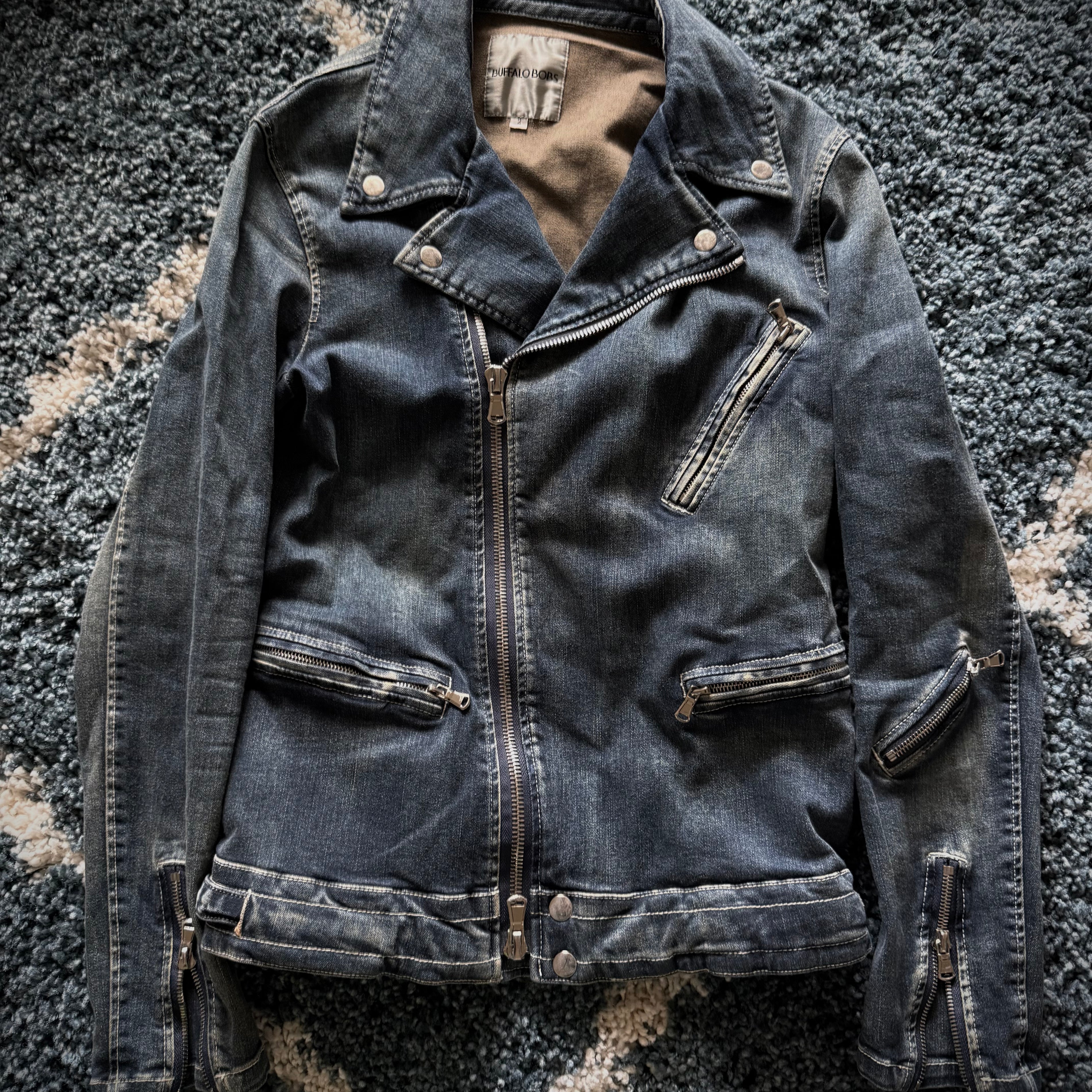 Buffalo Bobs multi function Asymetrical zipper denim jacket