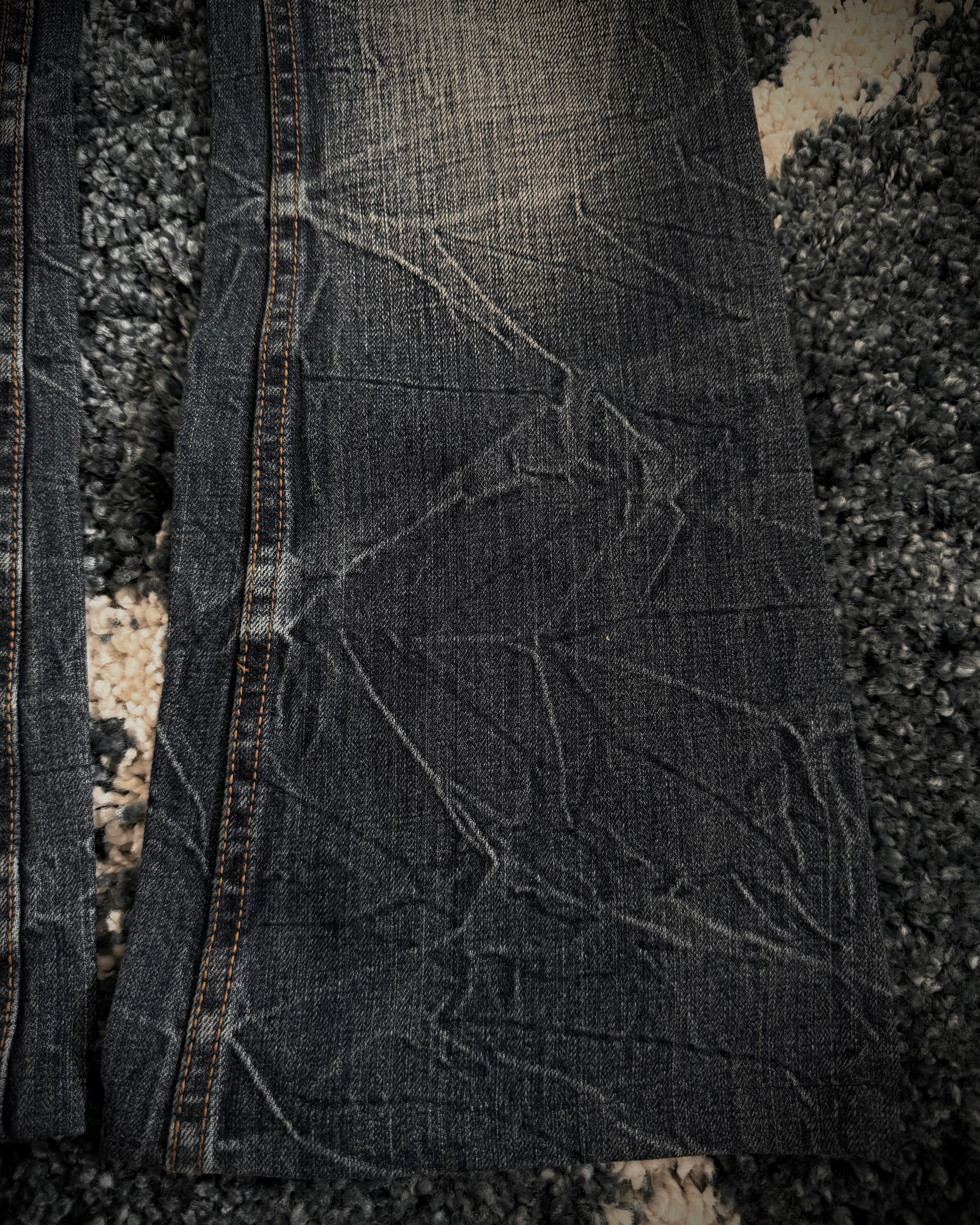 Honeycomb & studded flap pockets flared denim