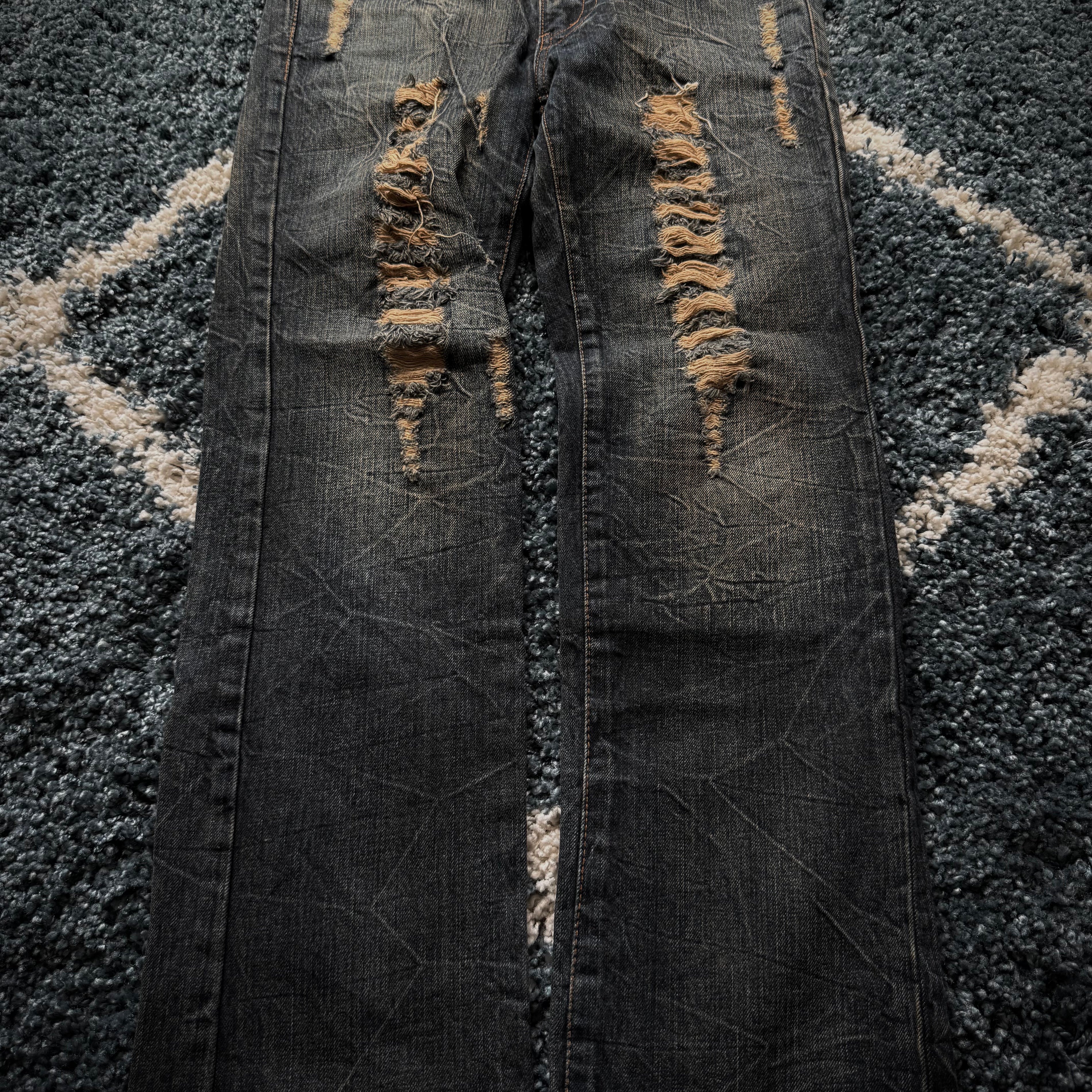 K.U.I Distressed honeycomb flared jeans