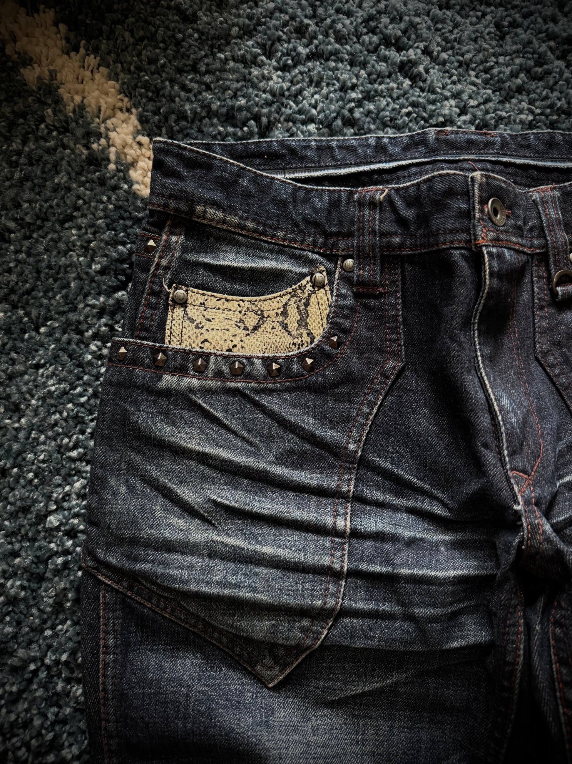 Nicole Club studded Snakeskin flared jeans