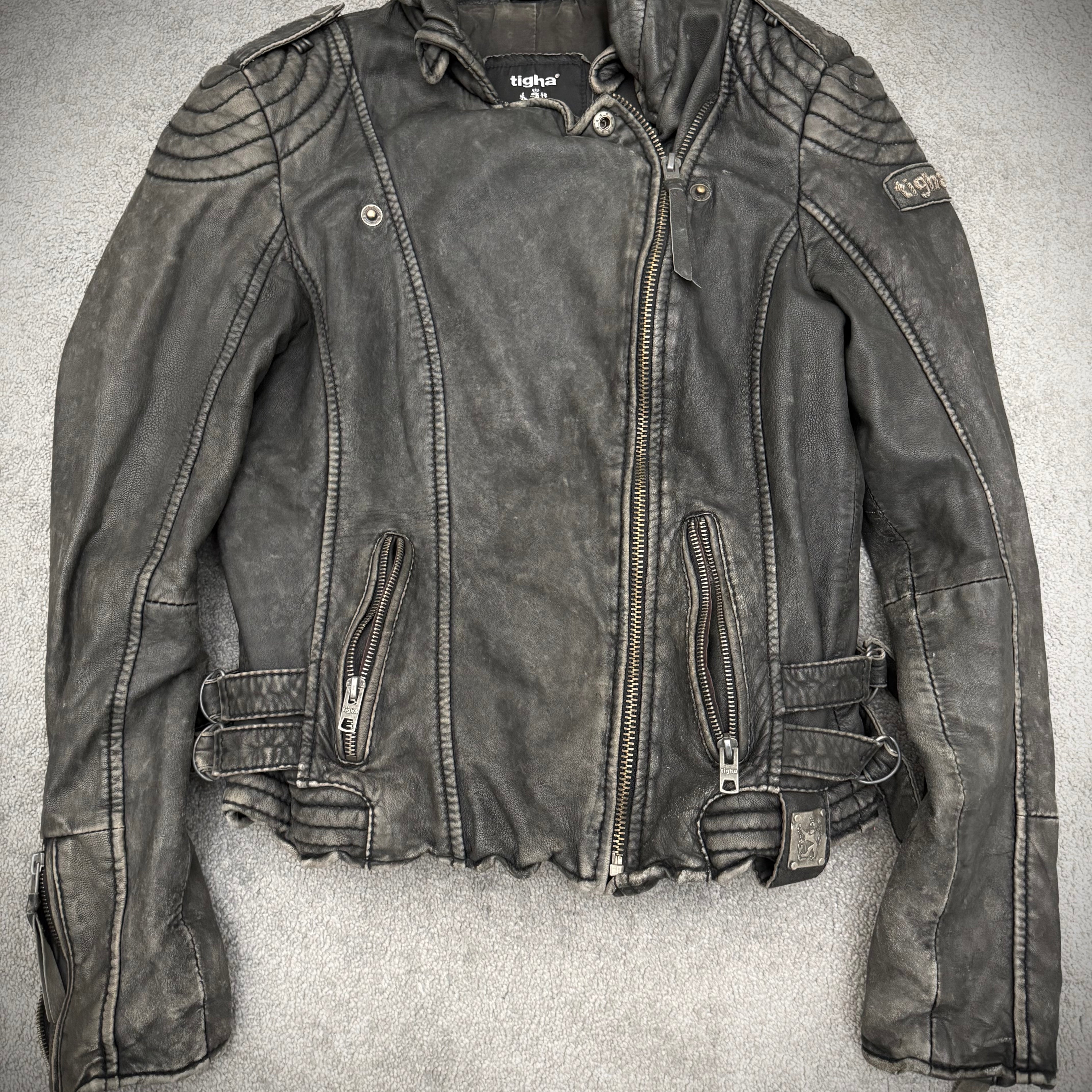 Tigha quilted asymetrical Leather Jacket