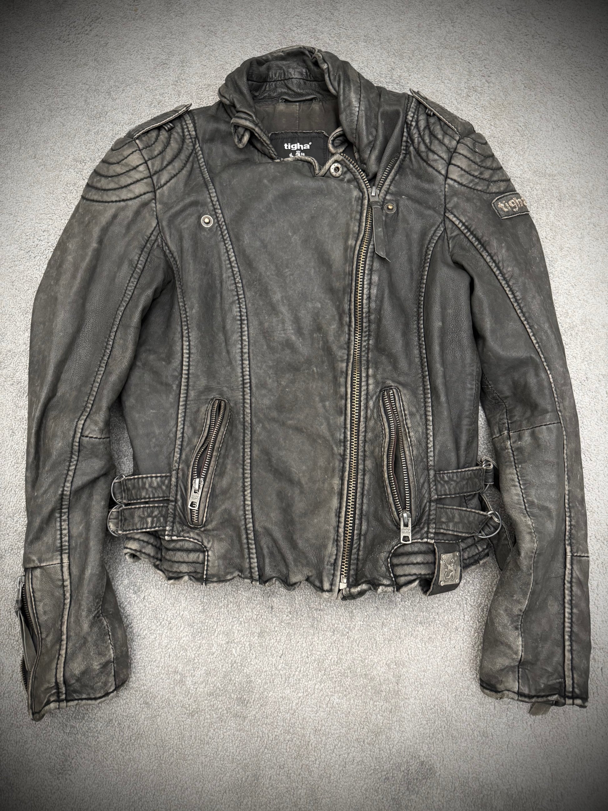 Tigha quilted asymetrical Leather Jacket