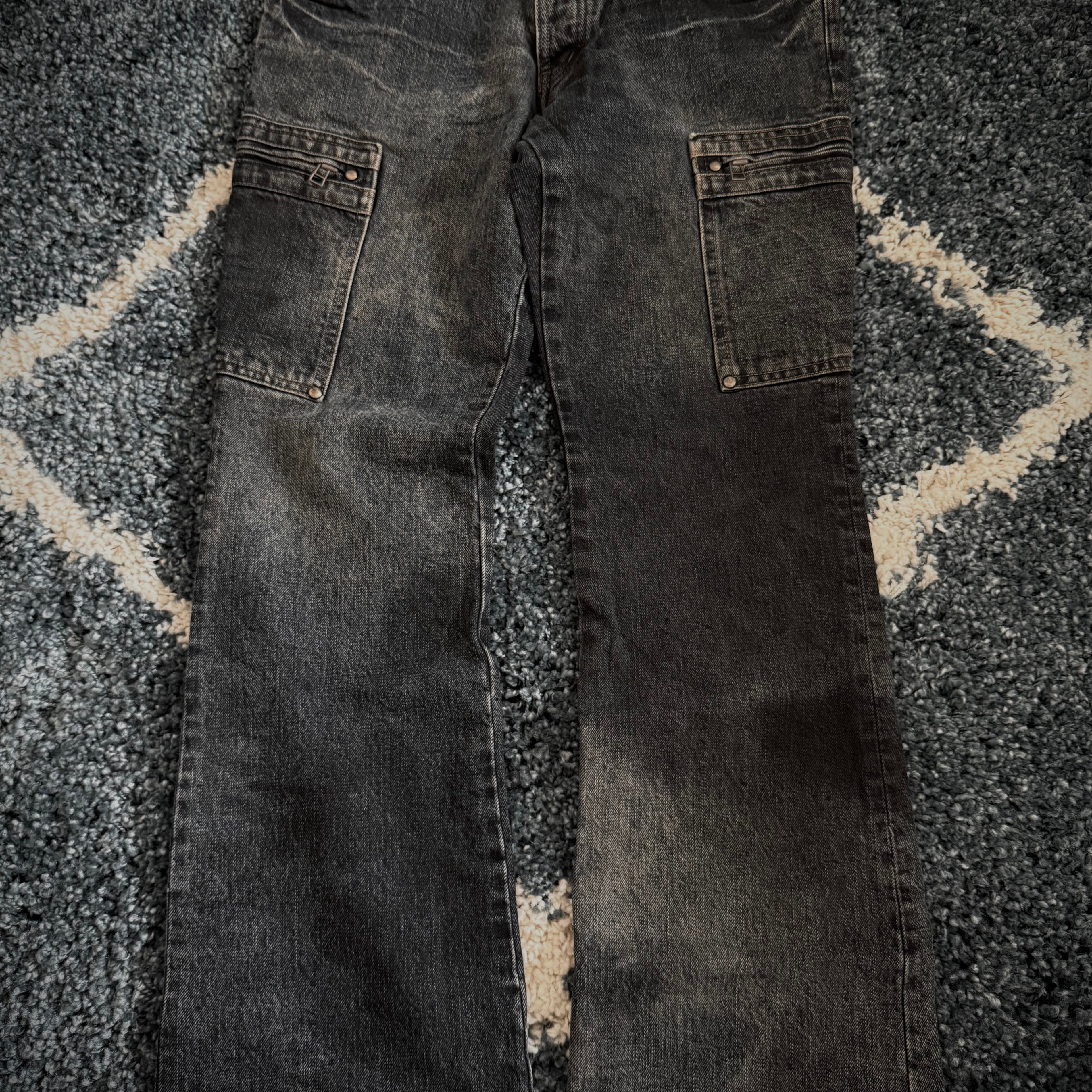 5351 Pour Les Hommes Snakeskin patch flared denim