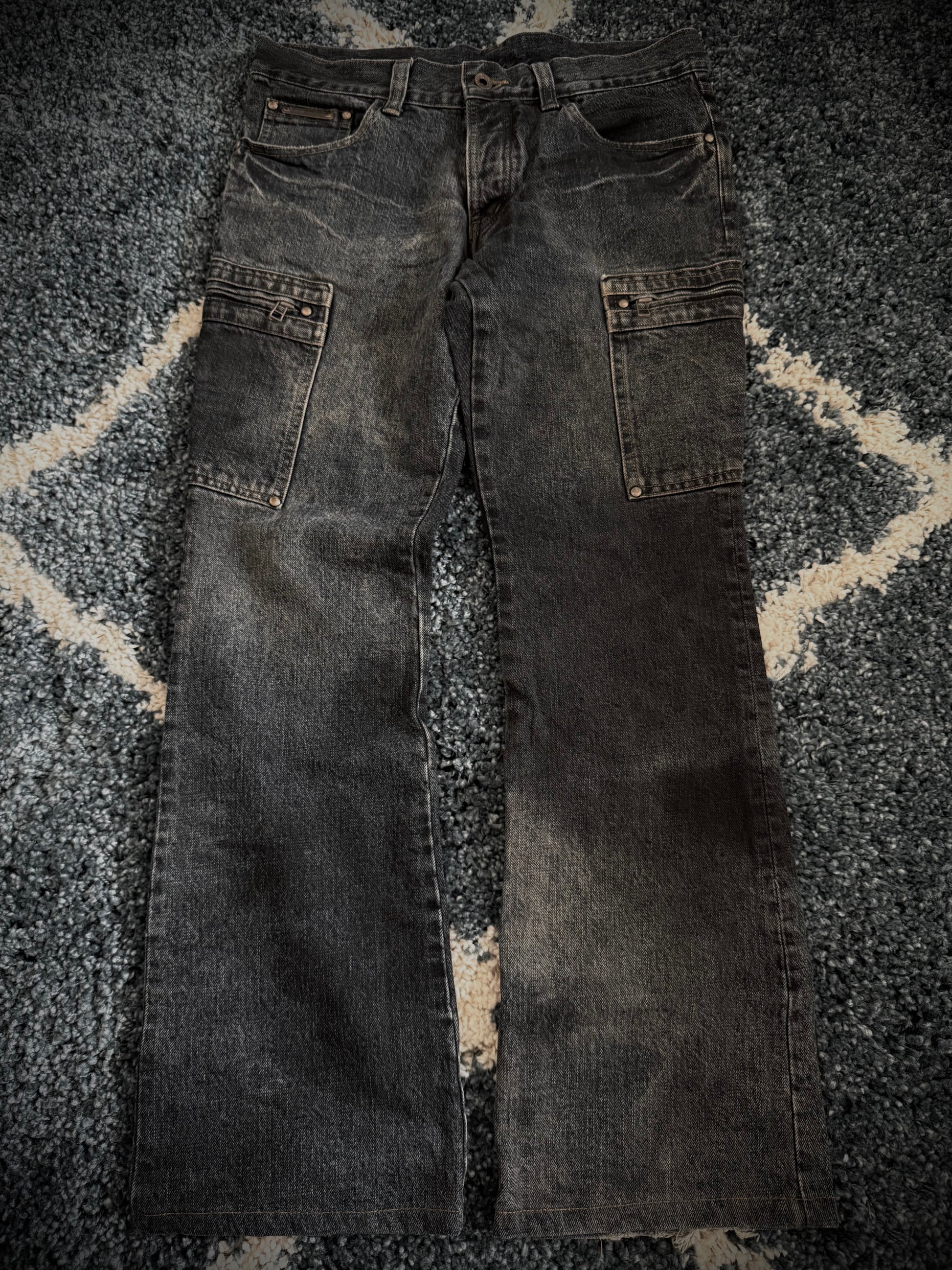 5351 Pour Les Hommes Snakeskin patch flared denim