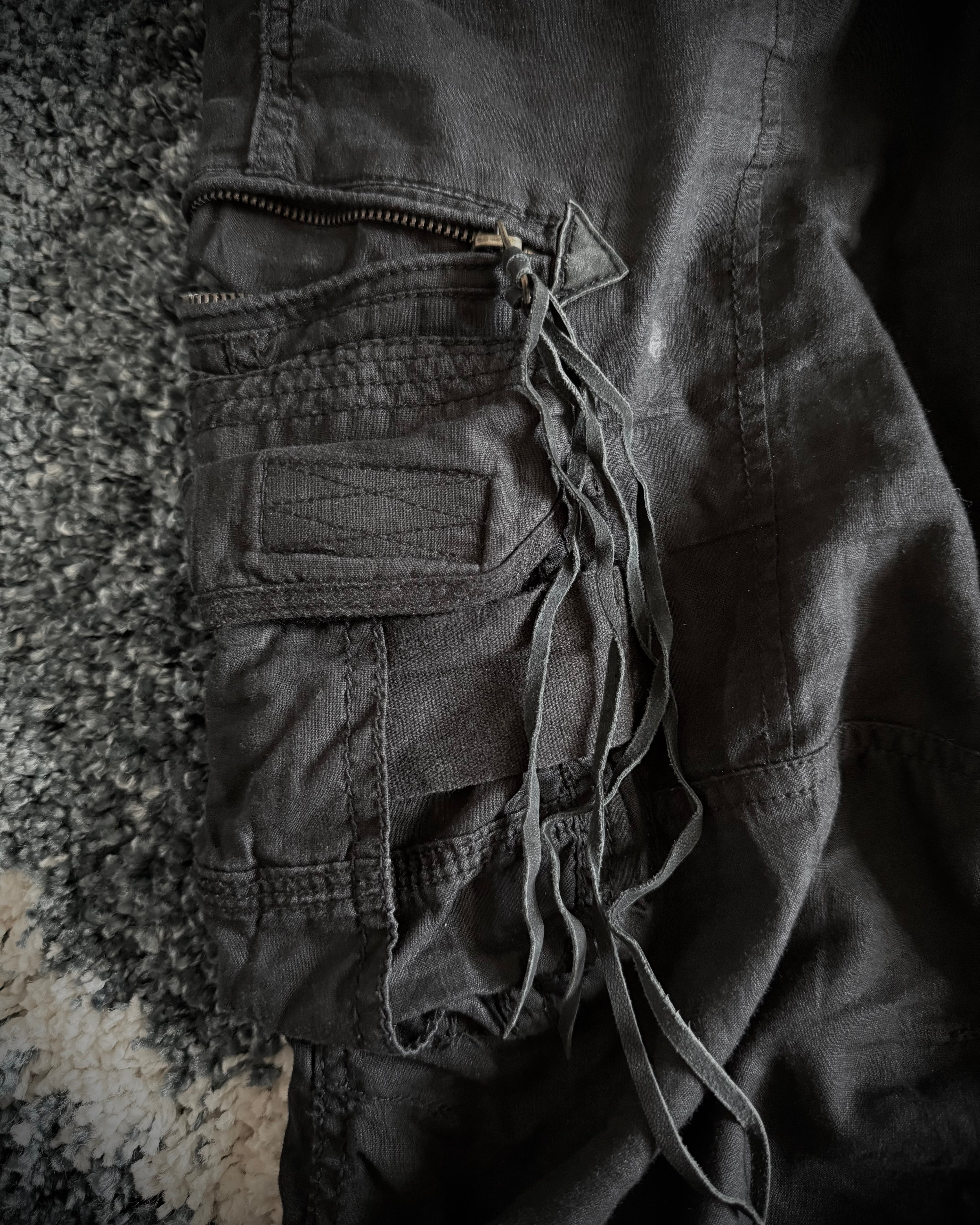 G.O.A Black Leather Tasseled Flared Cargo Pants