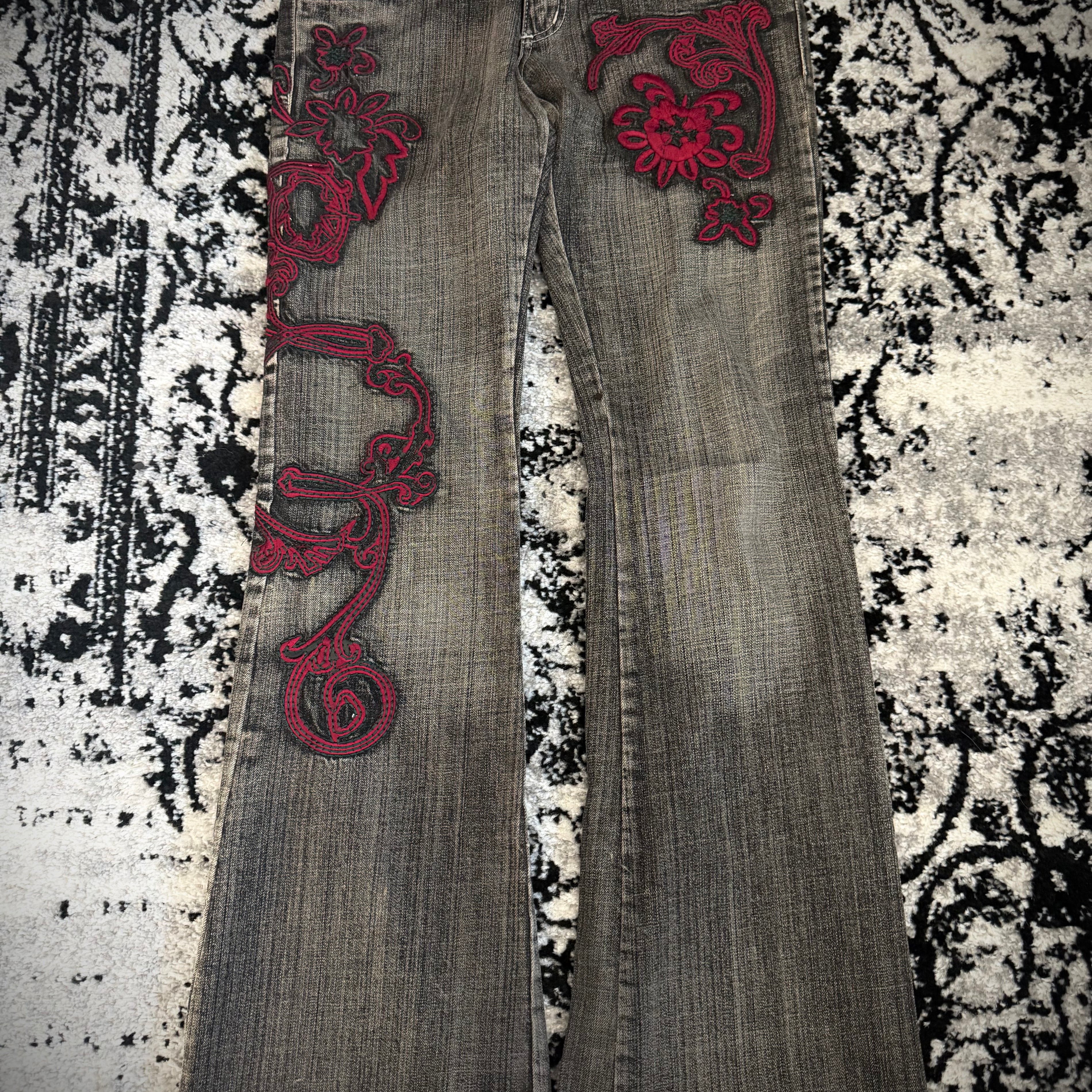 Tornado Mart 00‘s Embroidered Flap Pocket Royal Flared Denim Pants