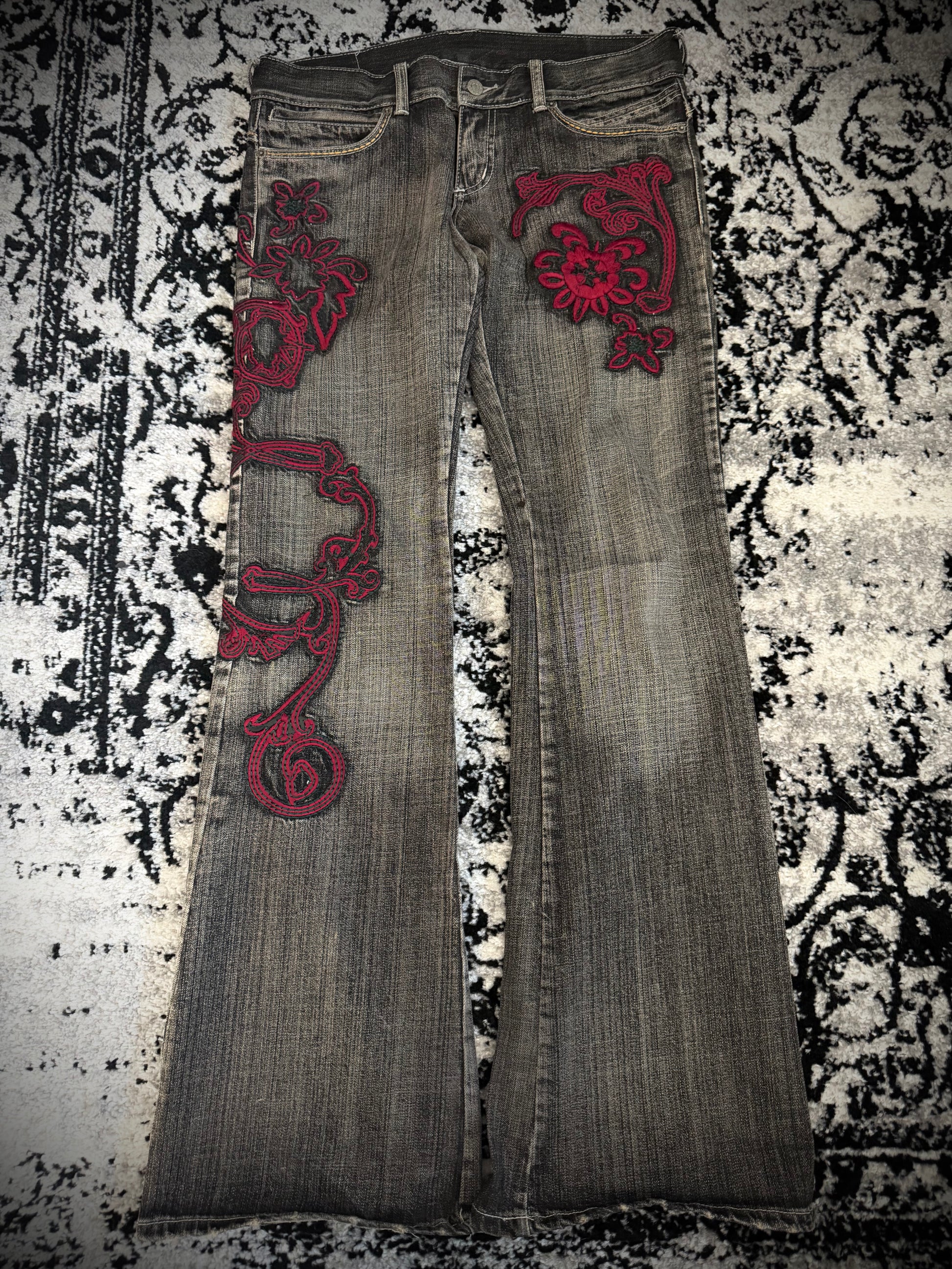 Tornado Mart 00‘s Embroidered Flap Pocket Royal Flared Denim Pants
