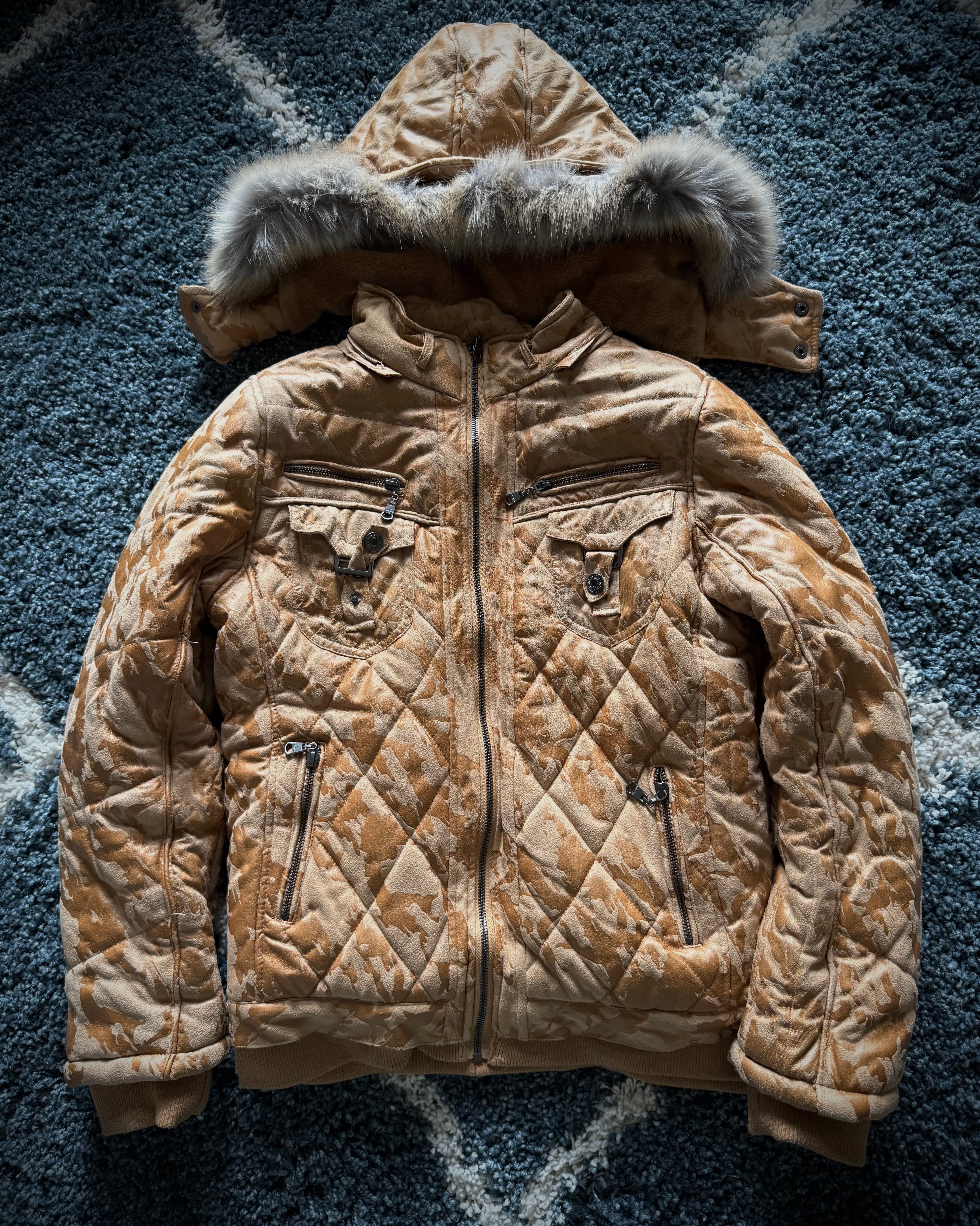 In the attic detachable fur puffer camo jacket