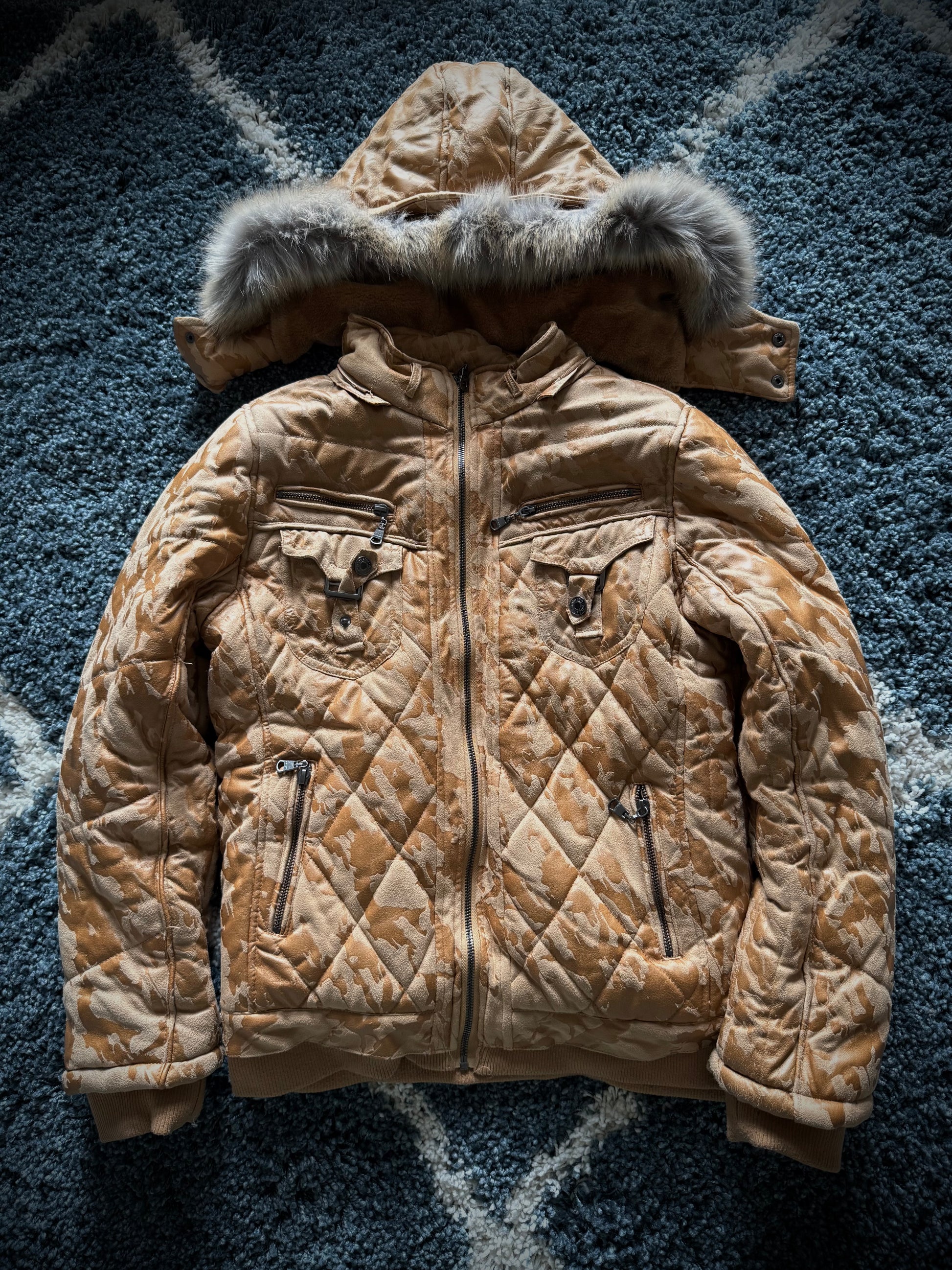 In the attic detachable fur puffer camo jacket