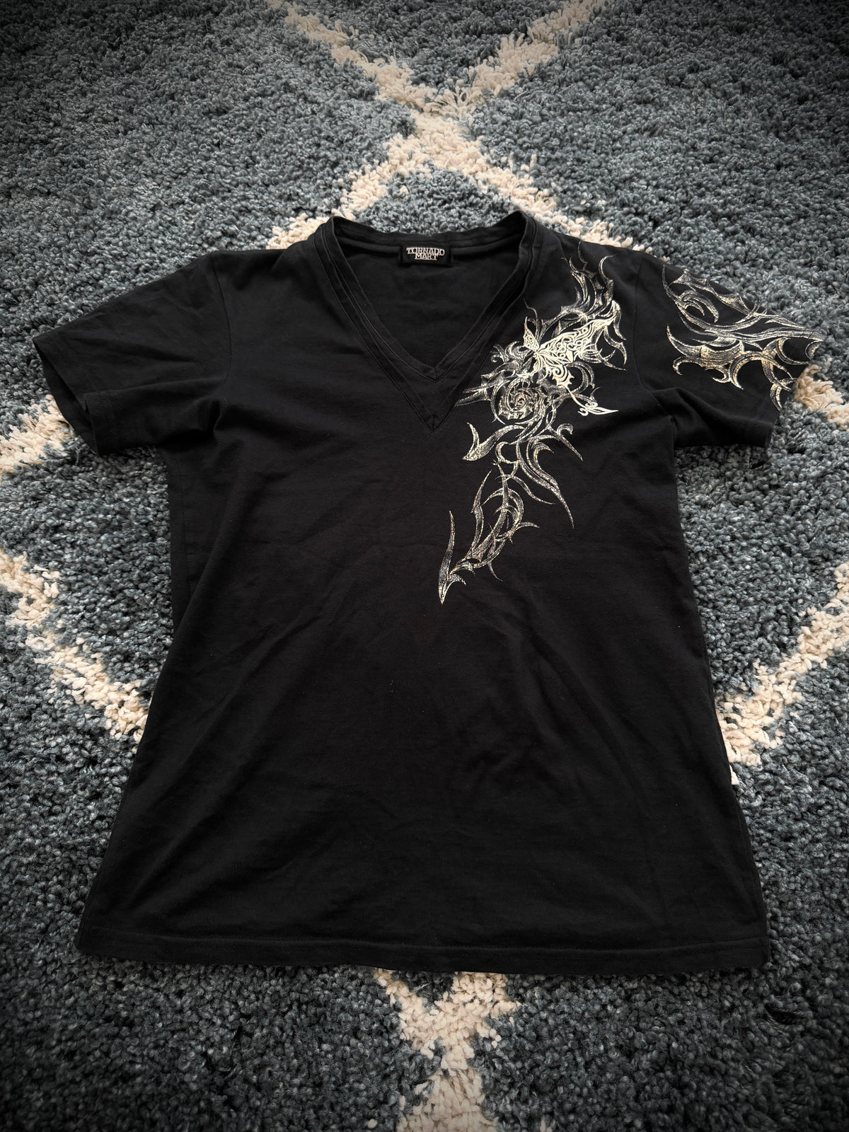 Tornado Mart Tribal Butterfly Embroidered Shirt